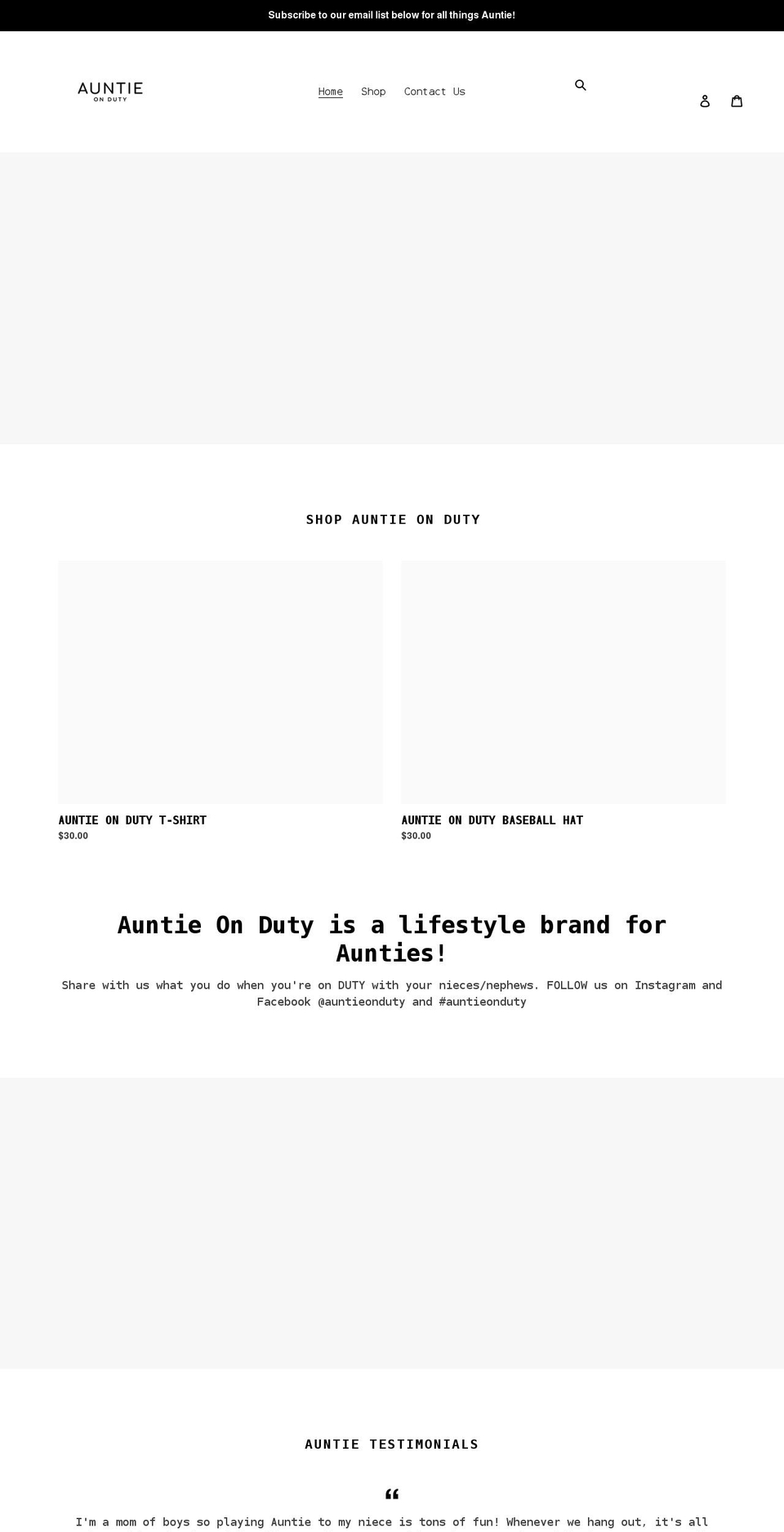 auntieonduty.com shopify website screenshot