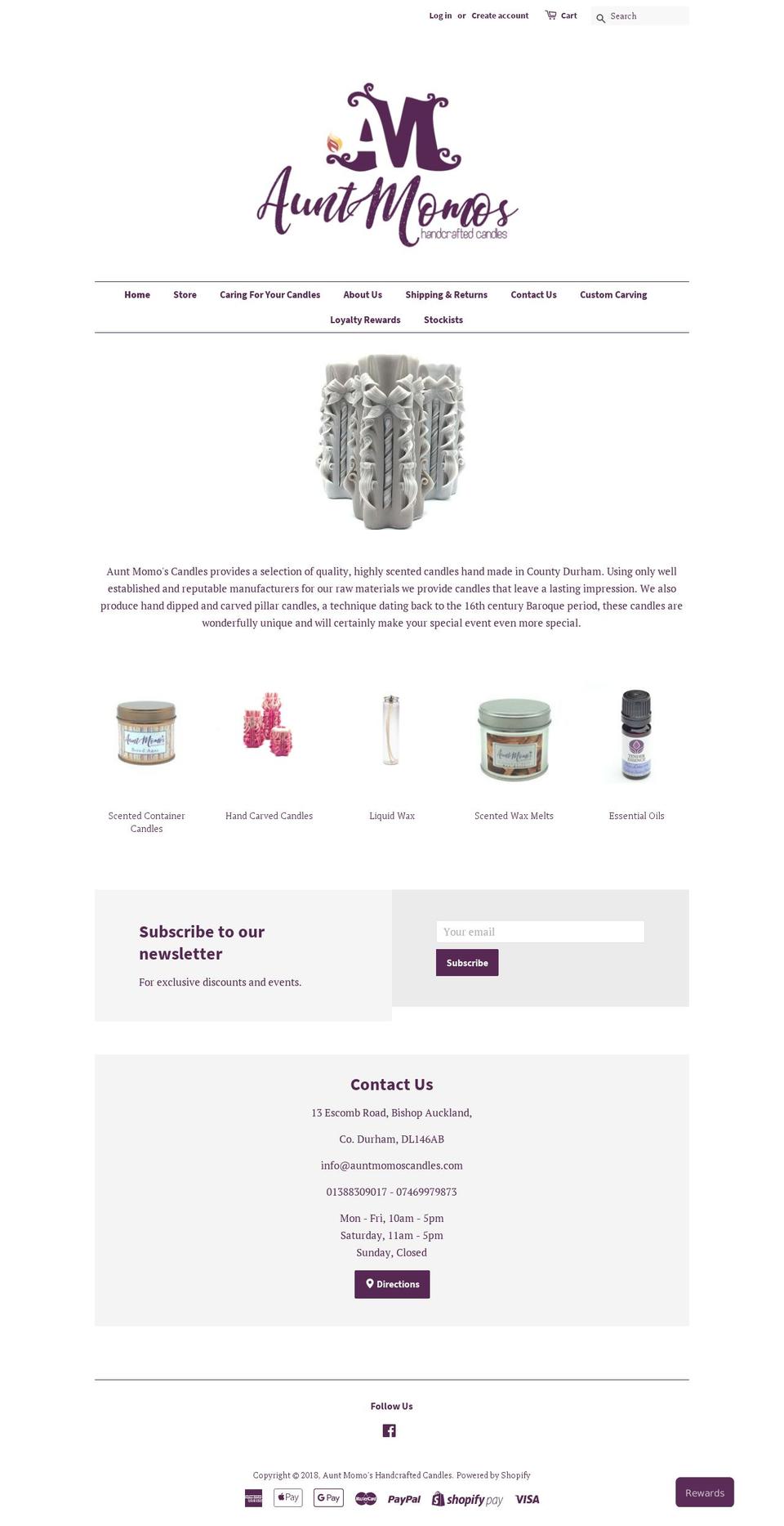 auntmomoscandles.com — Shopify storefront screenshot