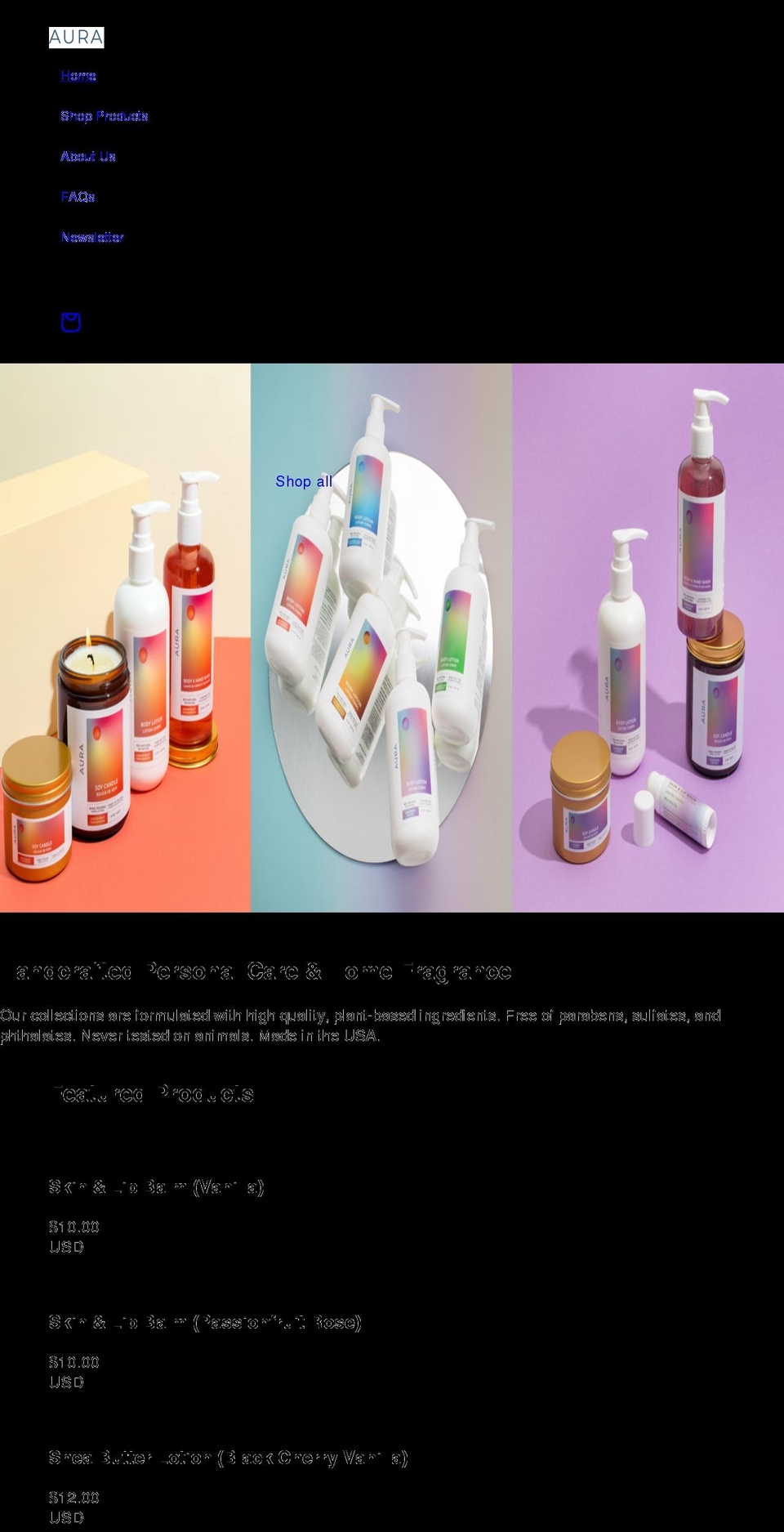 aurabathbody.com shopify website screenshot