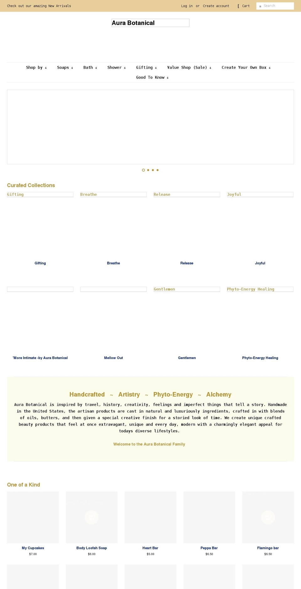 aurabotanicalsoap.com shopify website screenshot
