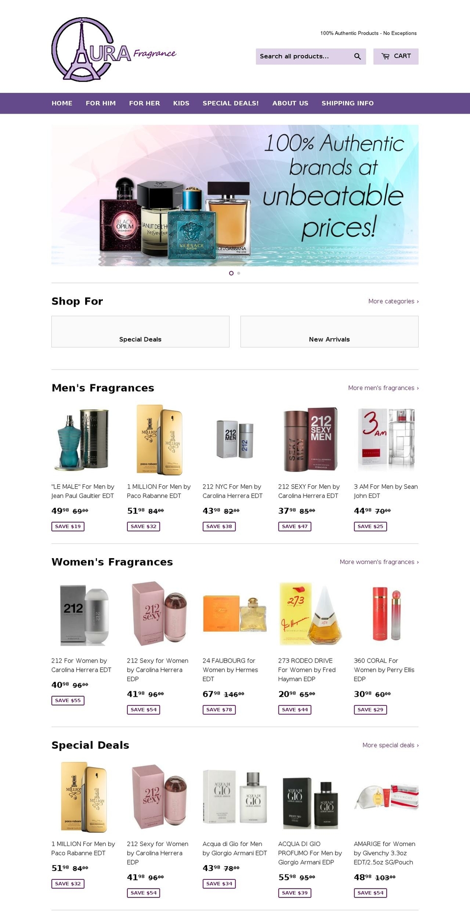 aurafragrance.com shopify website screenshot