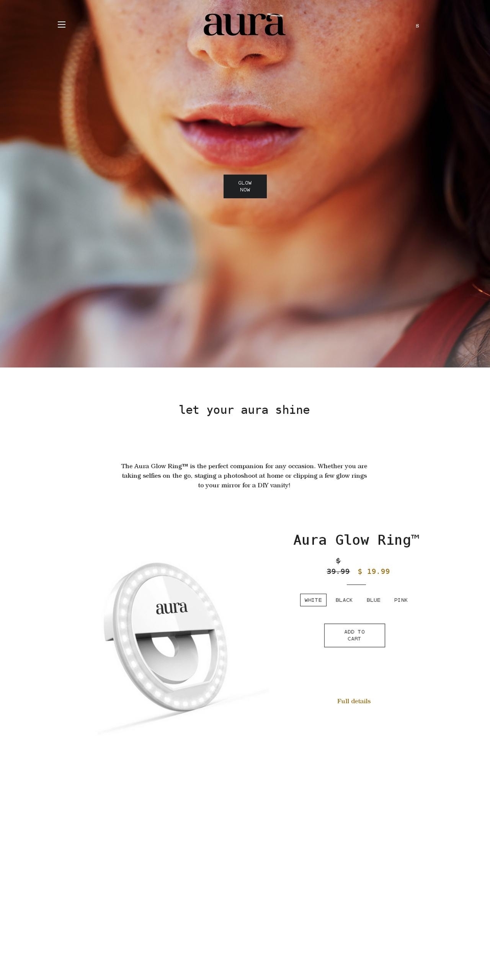auraglowring.com shopify website screenshot