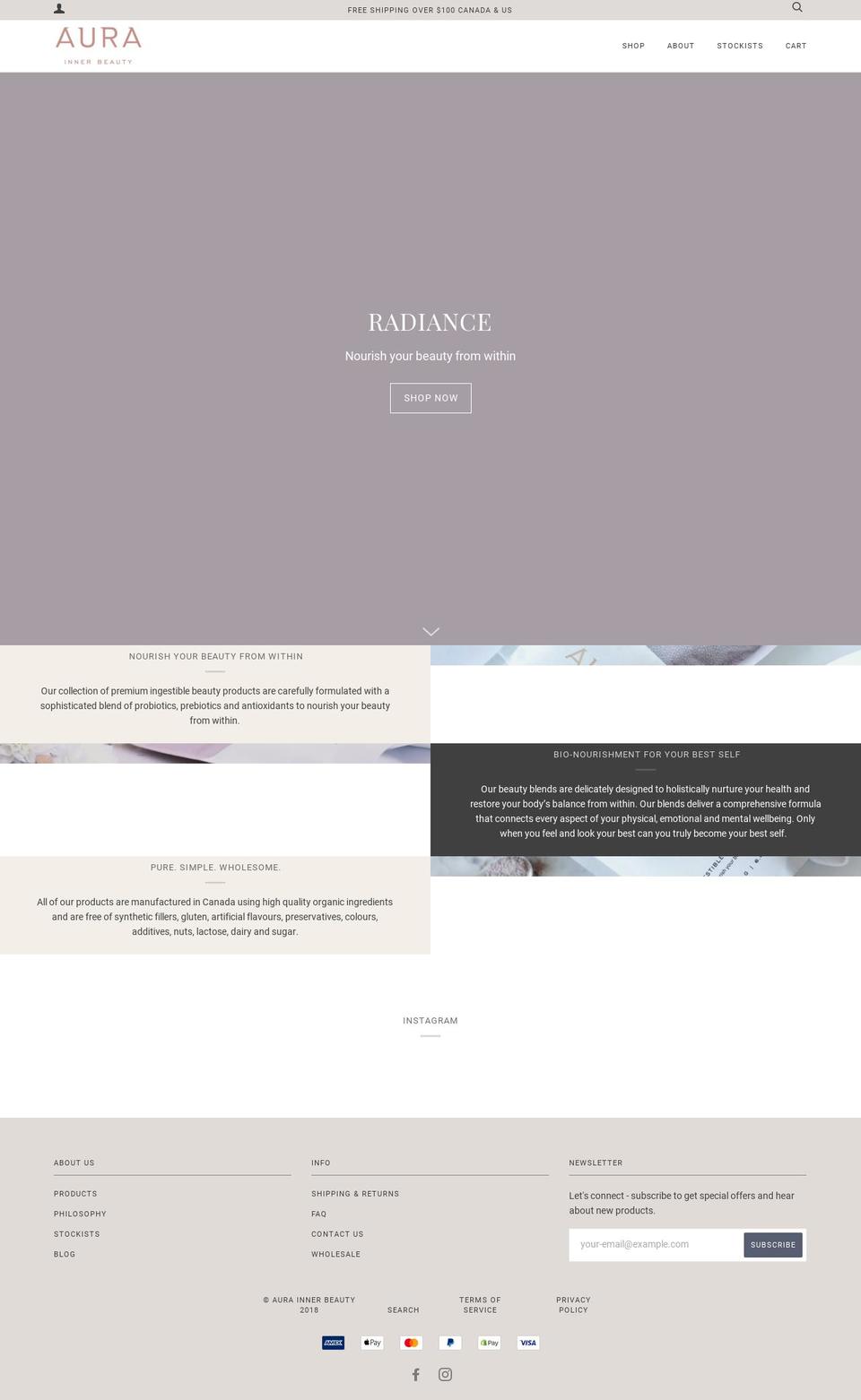 aurainnerbeauty.com shopify website screenshot