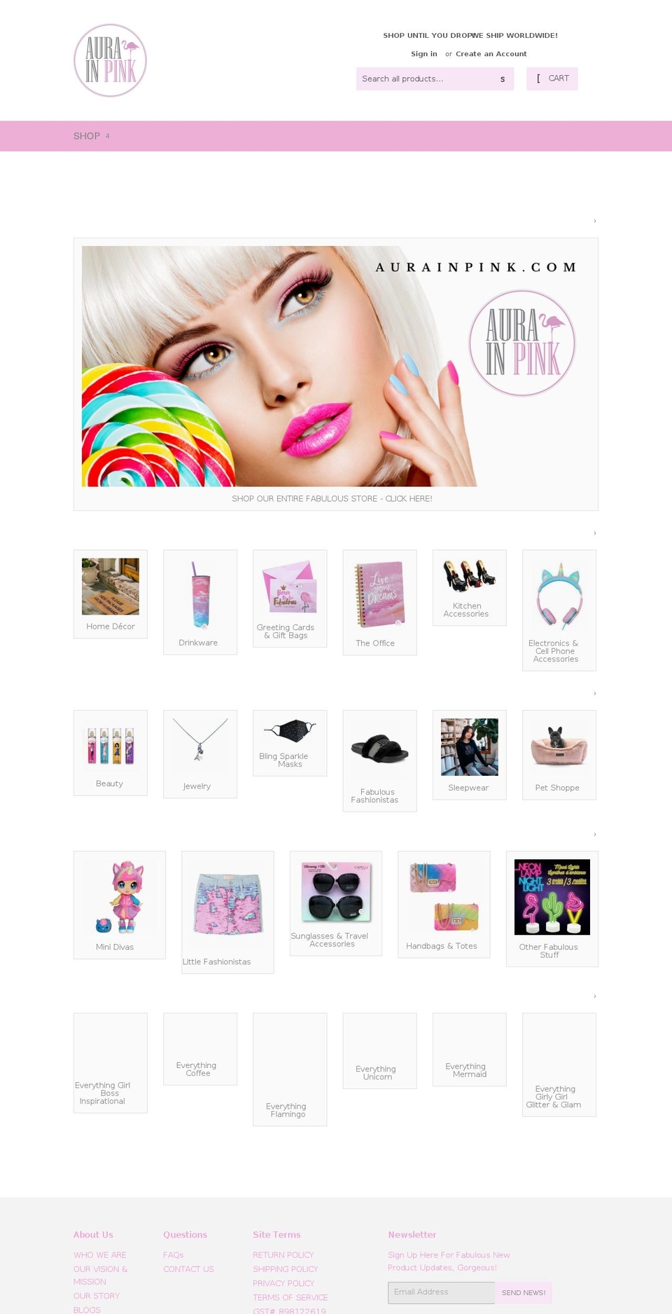 aurainpink.com shopify website screenshot