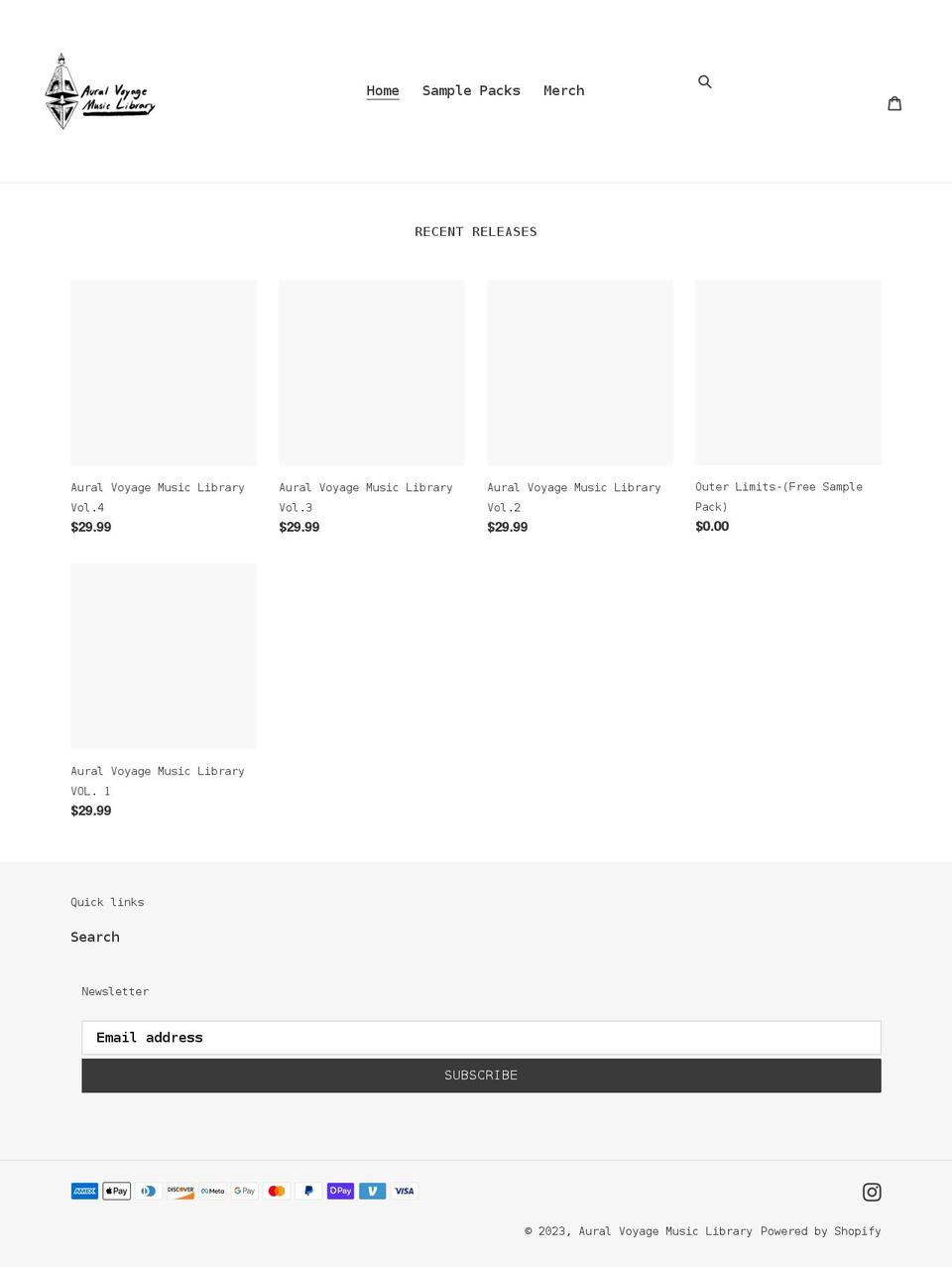 auralvoyagemusiclibrary.com shopify website screenshot