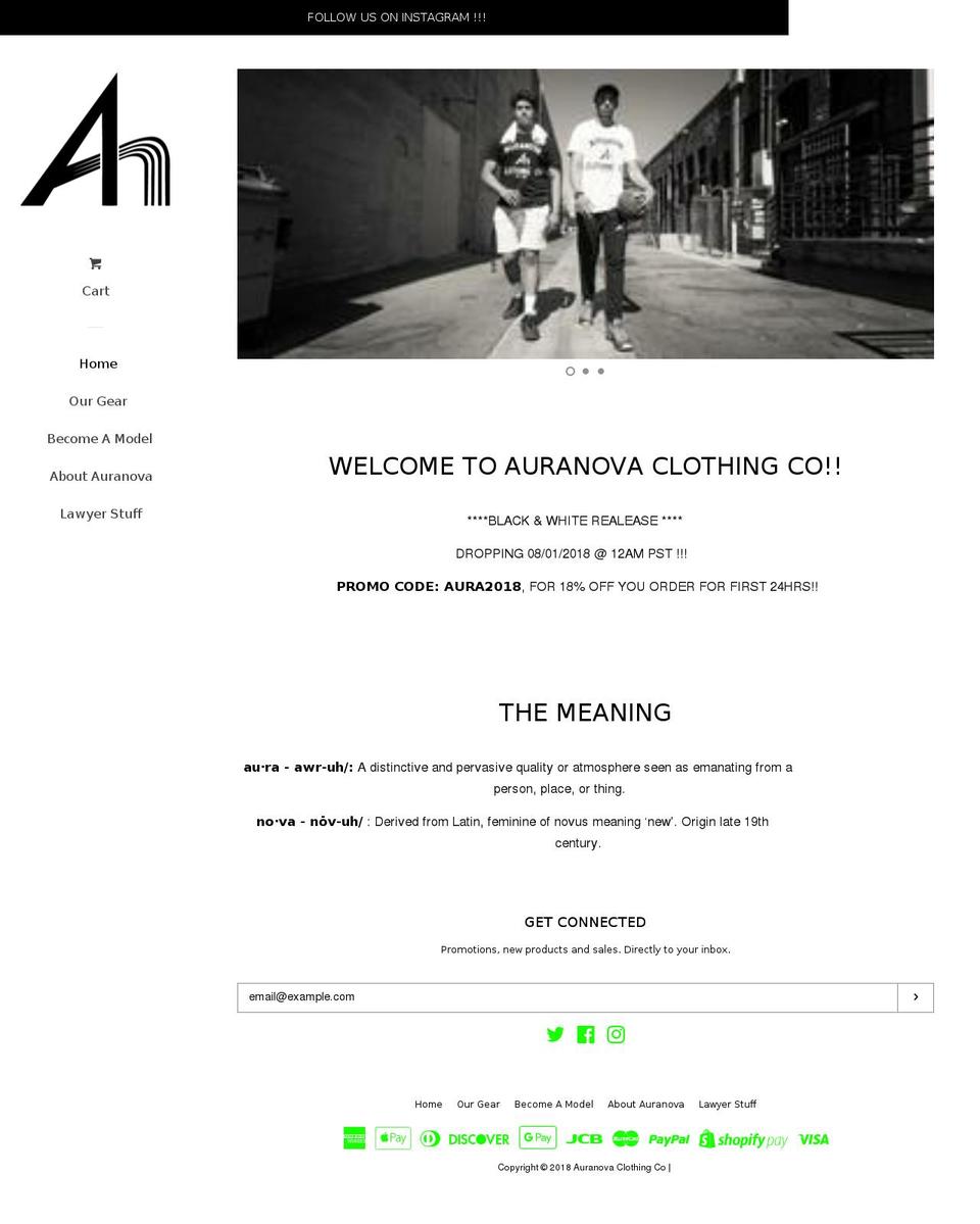 auranovaclothing.com — Shopify storefront screenshot