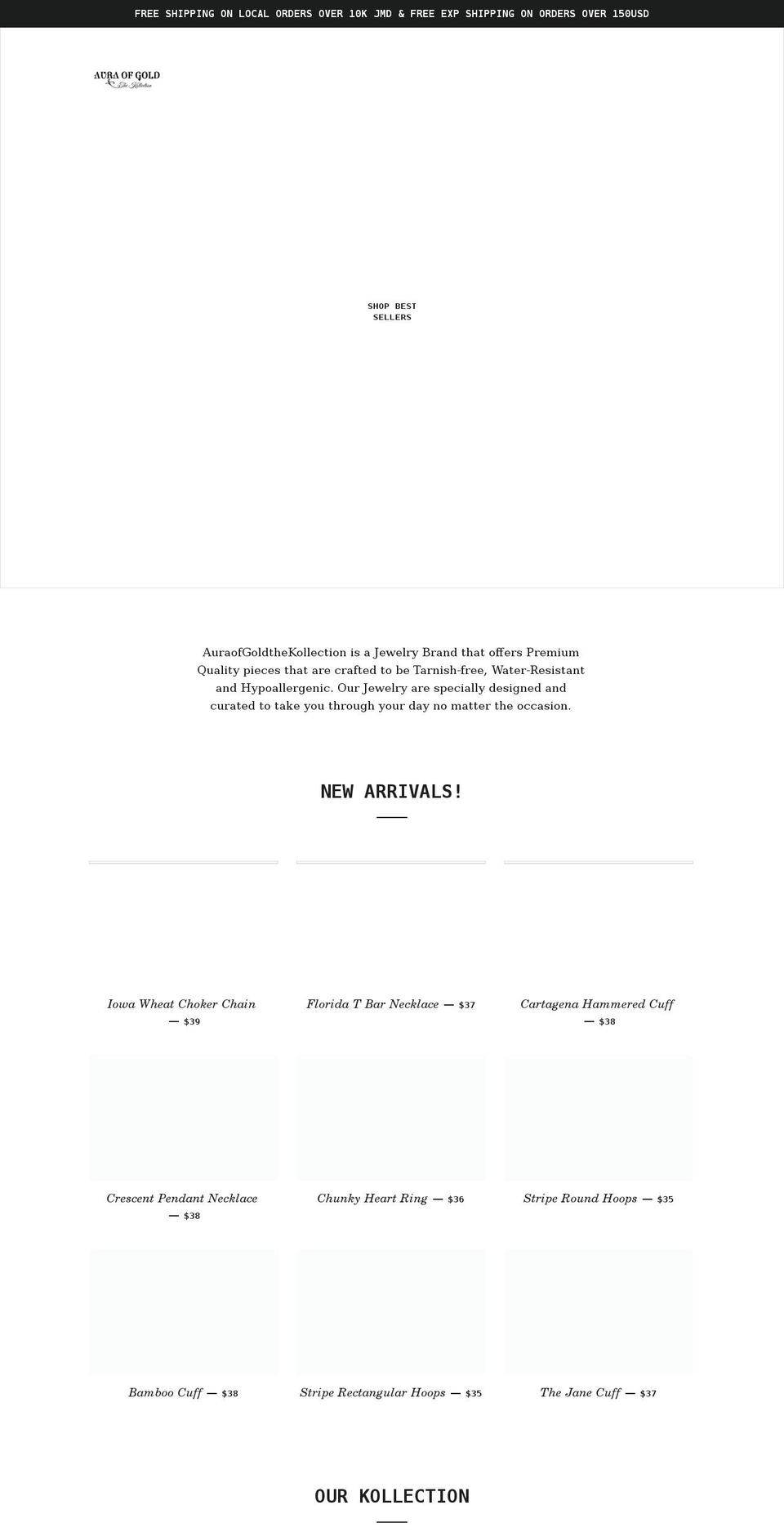 auraofgoldthekollection.com shopify website screenshot