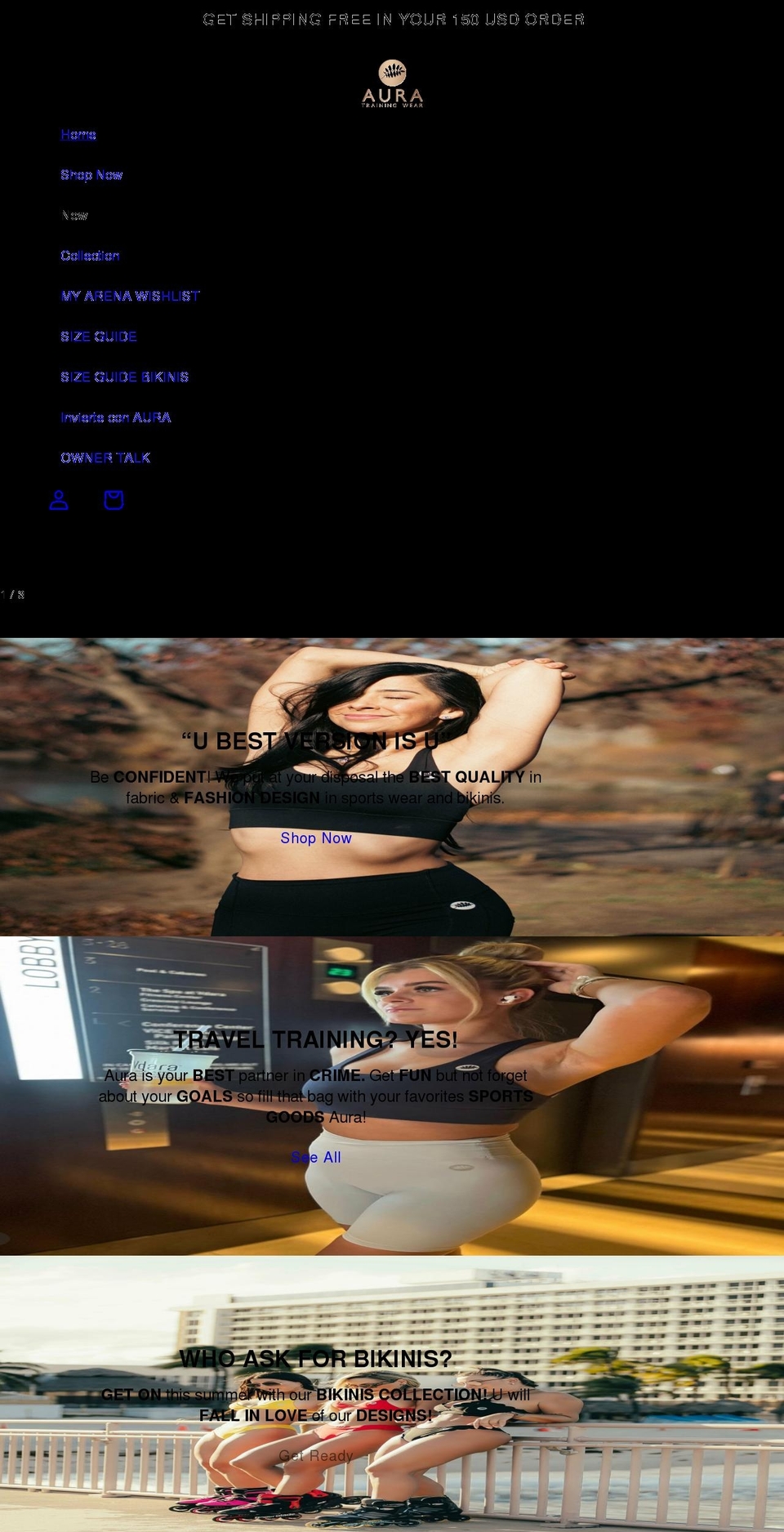 auratrainingwear.com shopify website screenshot