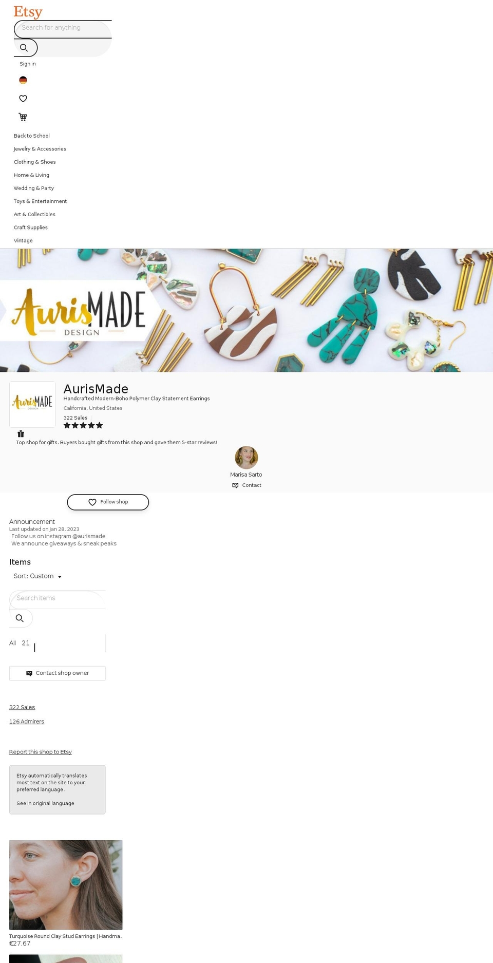 aurismade.com shopify website screenshot
