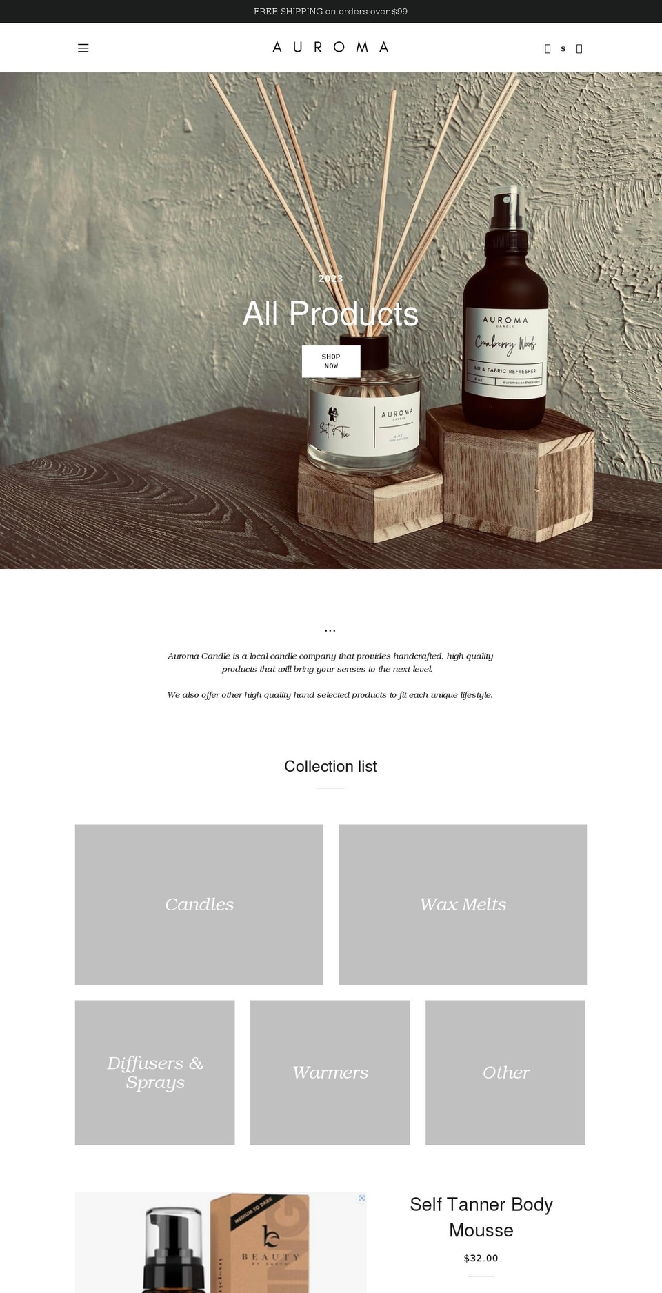 auromacandleco.com shopify website screenshot