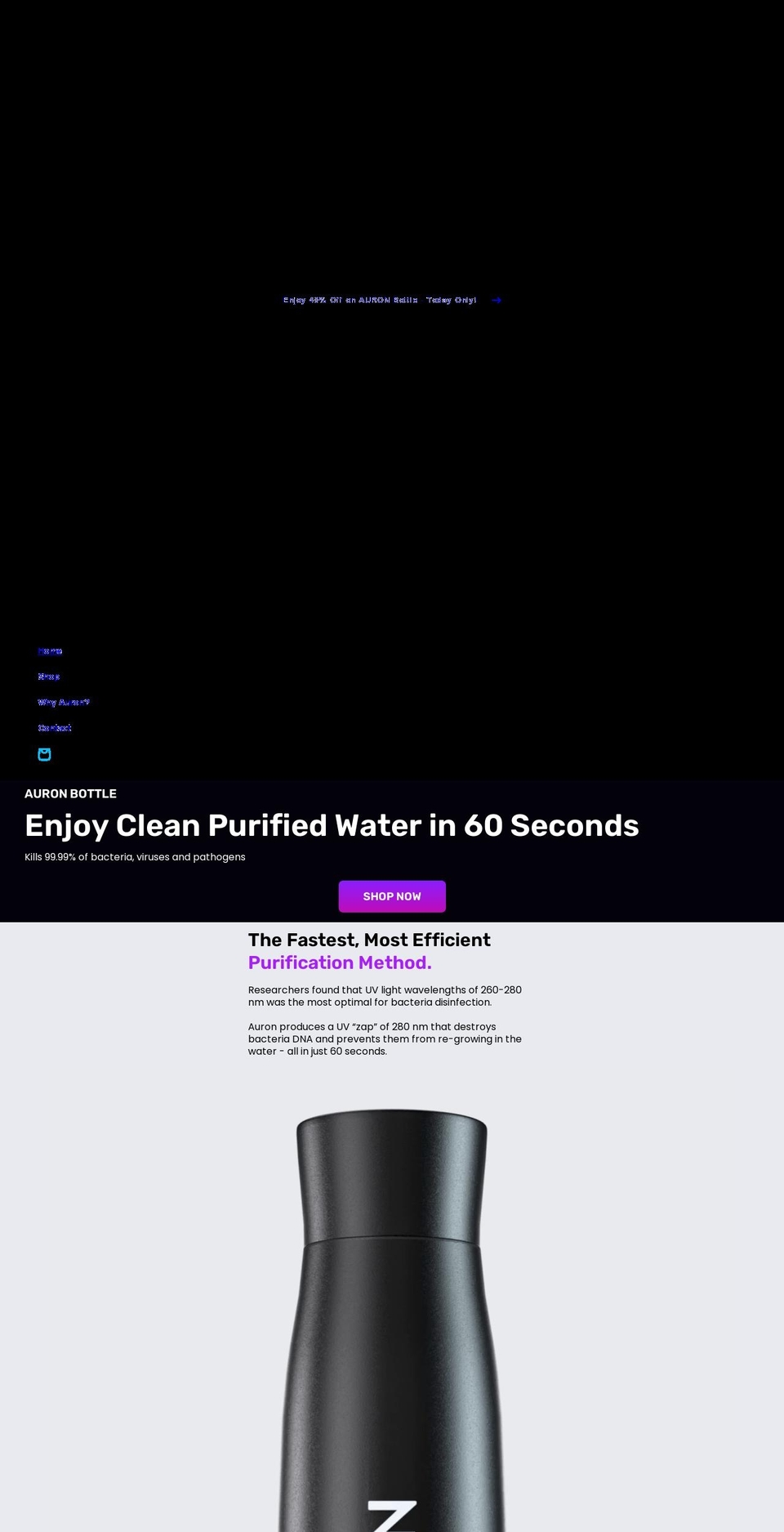 auronbottle.com shopify website screenshot