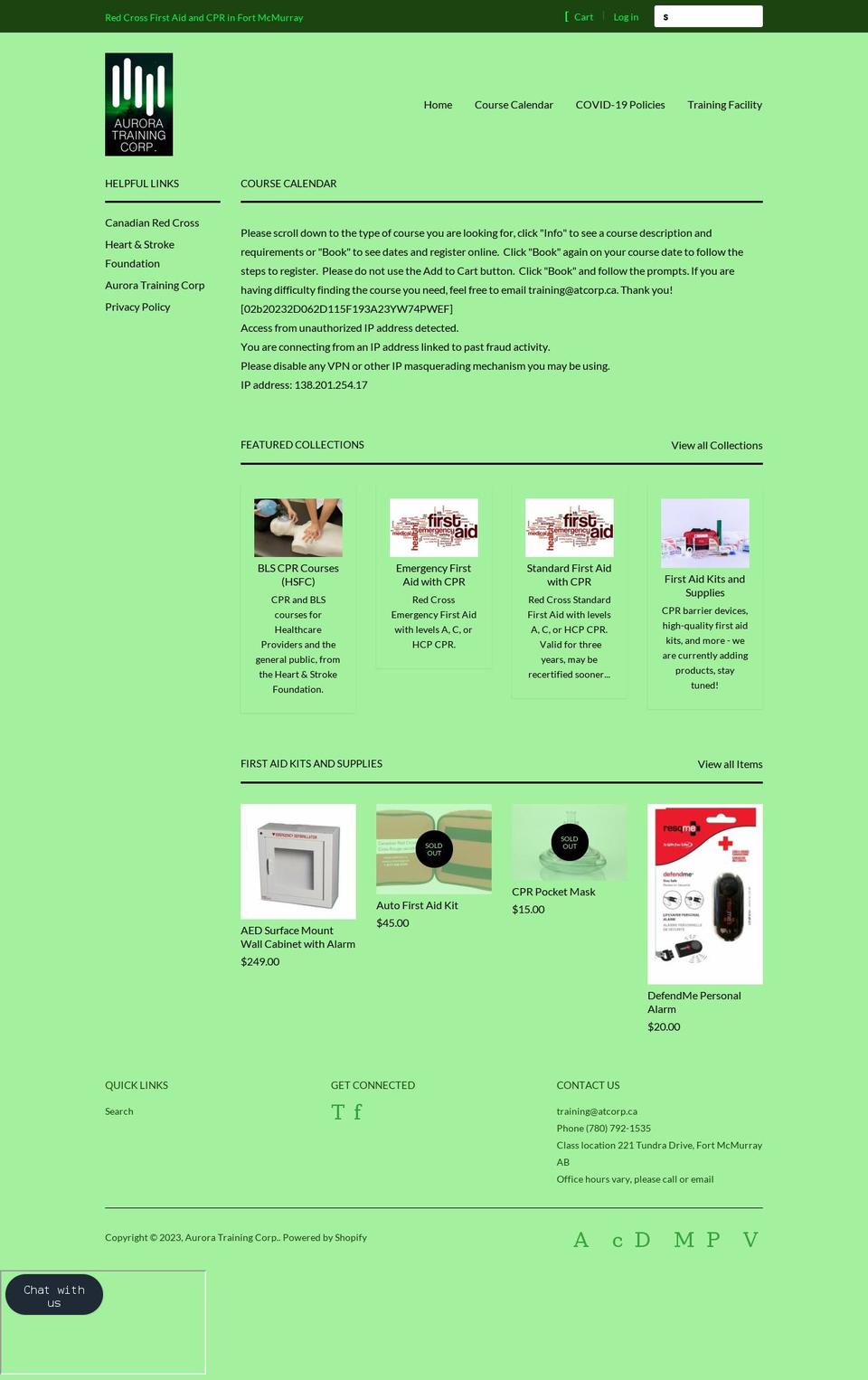 aurora-training-corp.myshopify.com shopify website screenshot