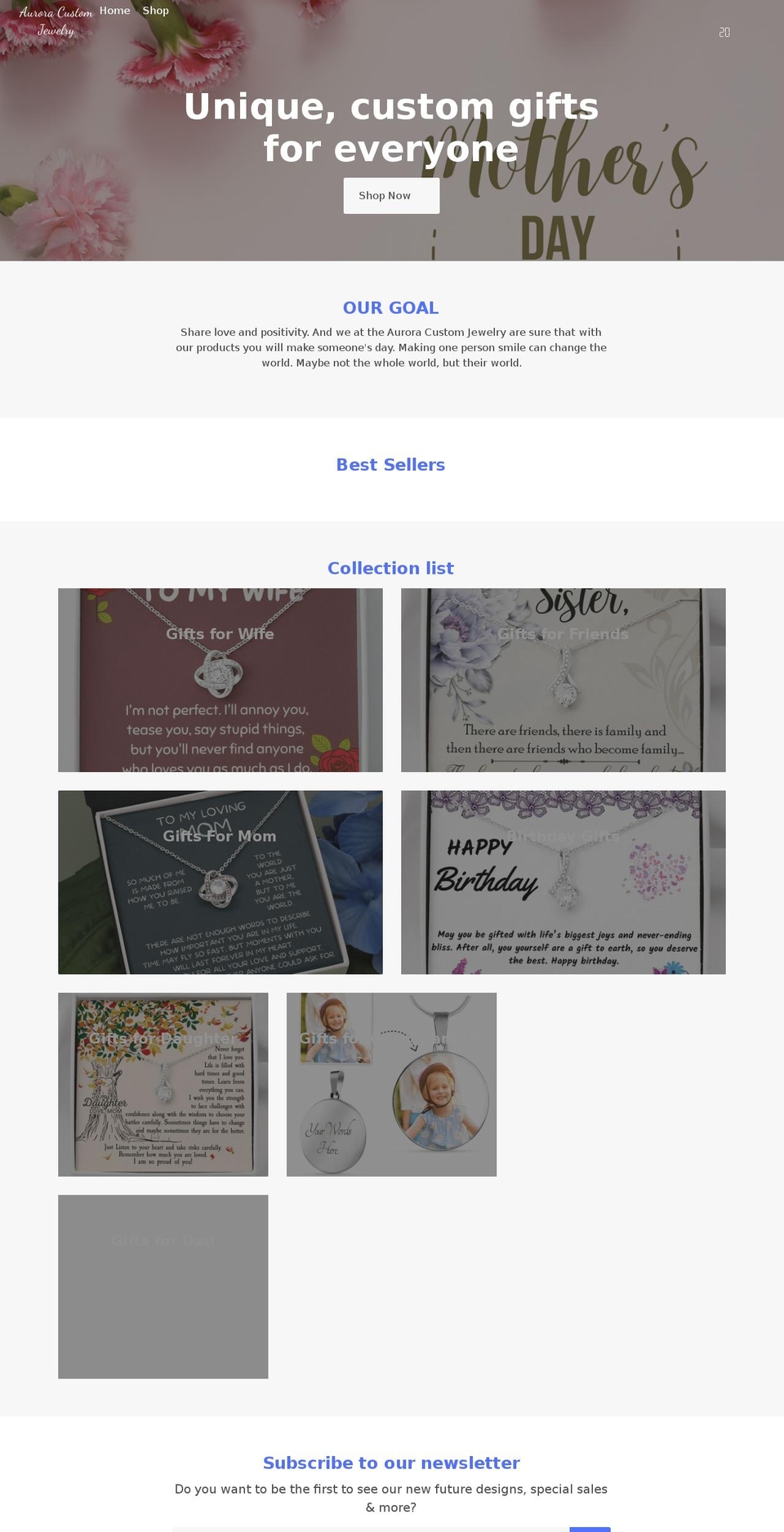 auroracustomjewelry.com shopify website screenshot