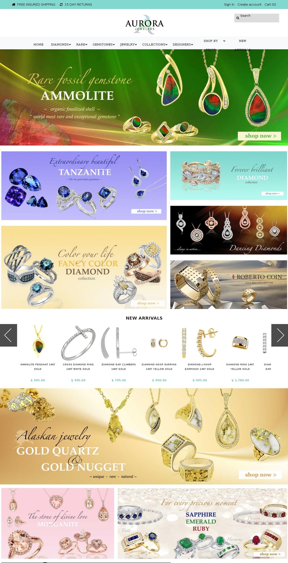 aurorafinejewelry.com shopify website screenshot