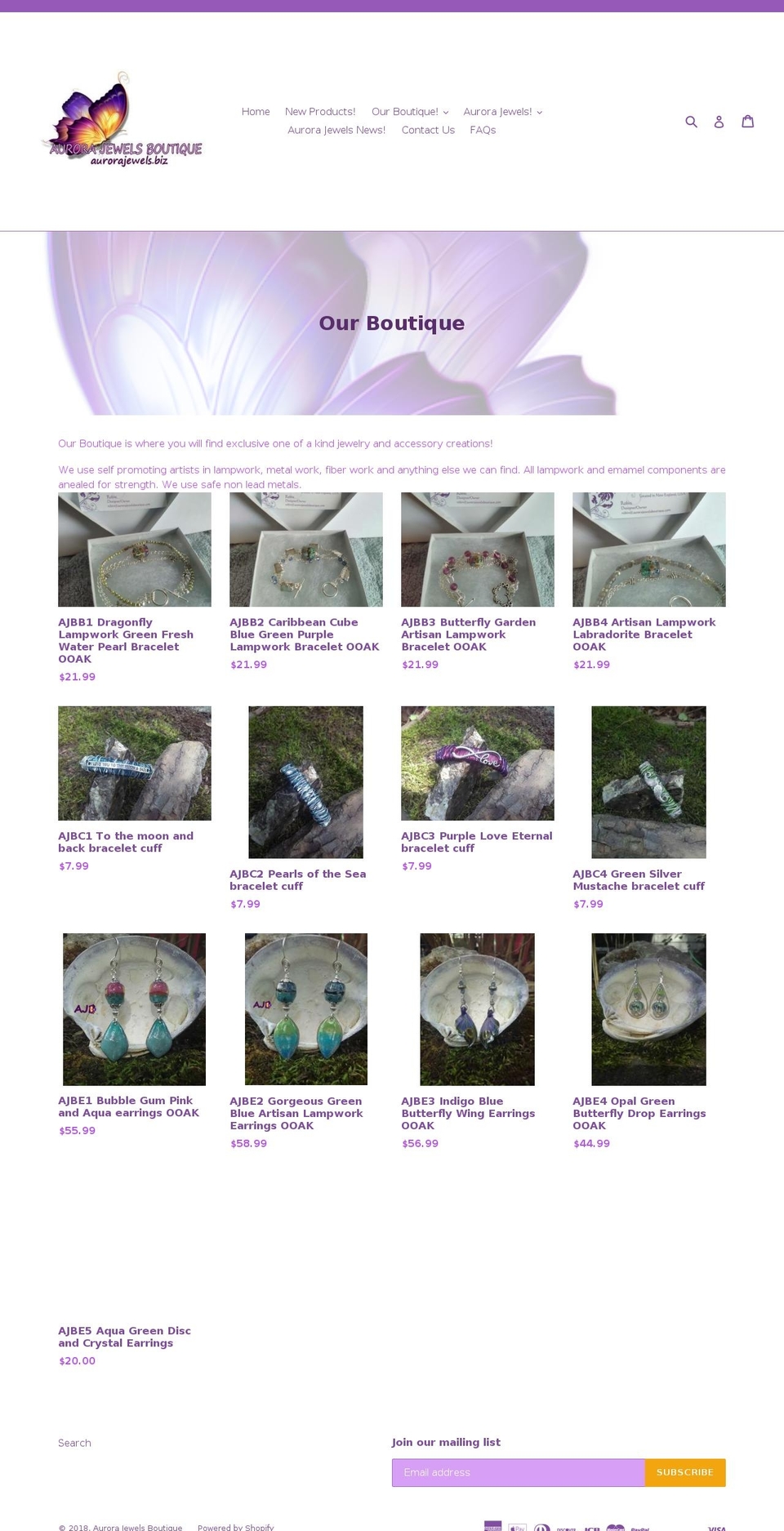 aurorajewelsboutique.com — Shopify storefront screenshot