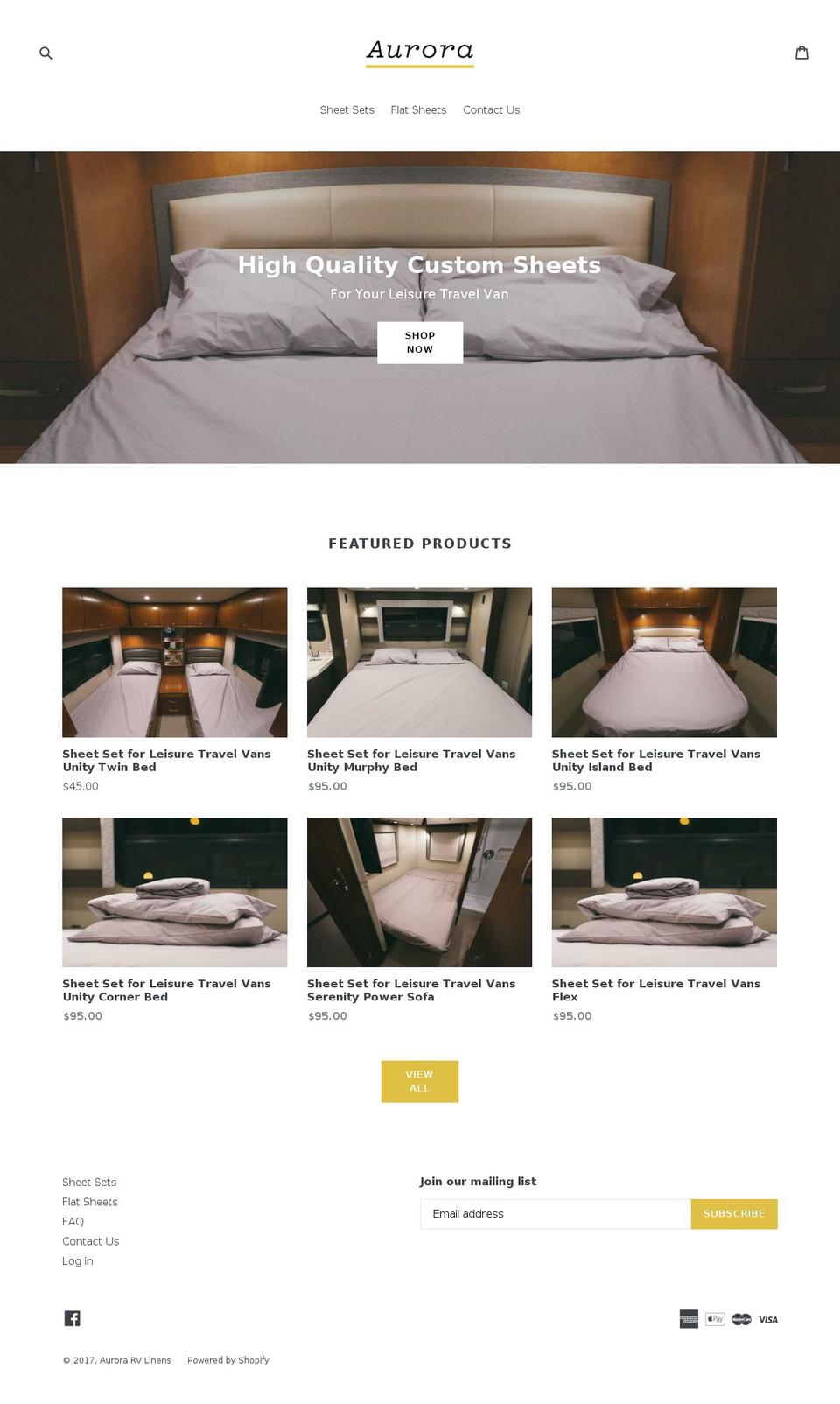 auroralinens.com shopify website screenshot