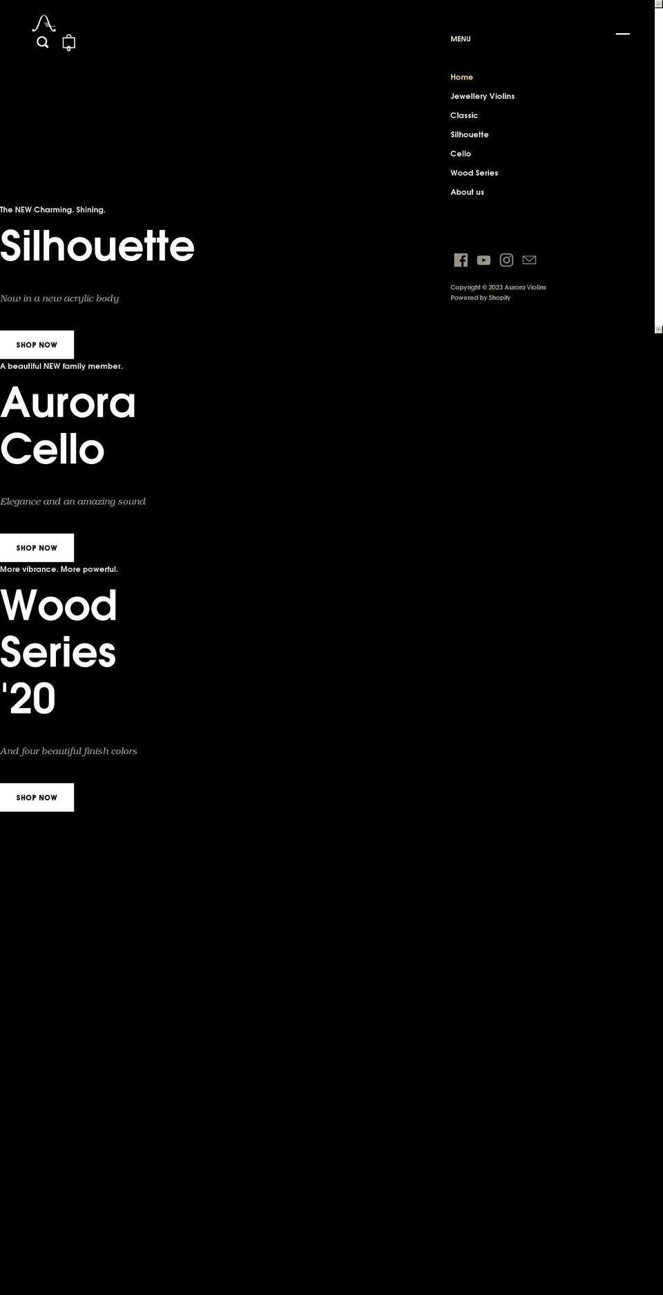 auroraviolins.com shopify website screenshot