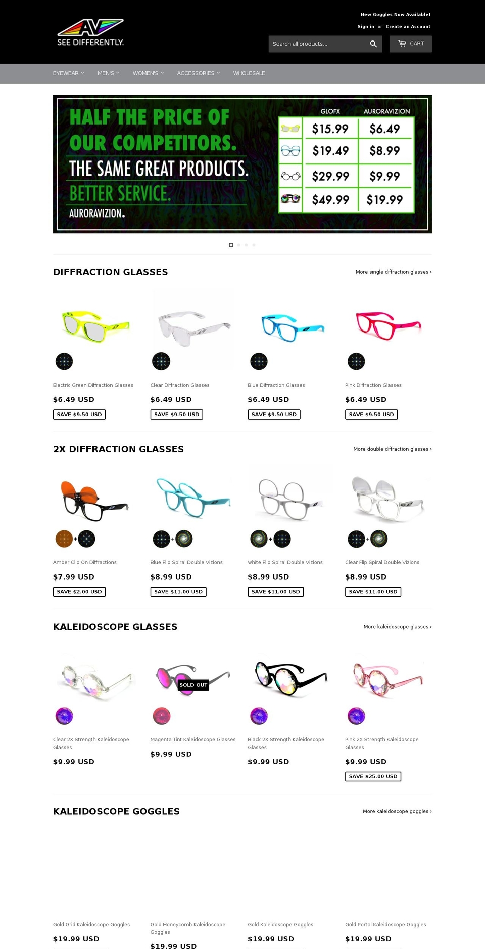 auroravizions.com — Shopify storefront screenshot