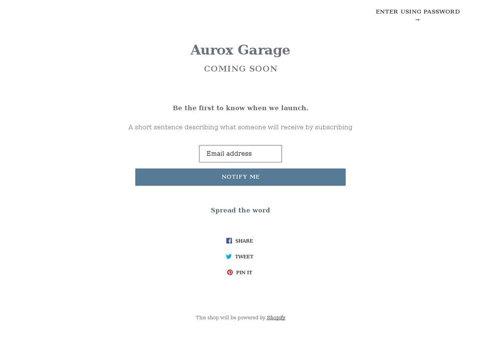 auroxgarage.com — Shopify storefront screenshot