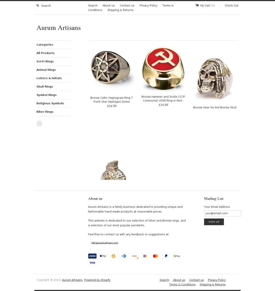 aurumartisans.com — Shopify storefront screenshot