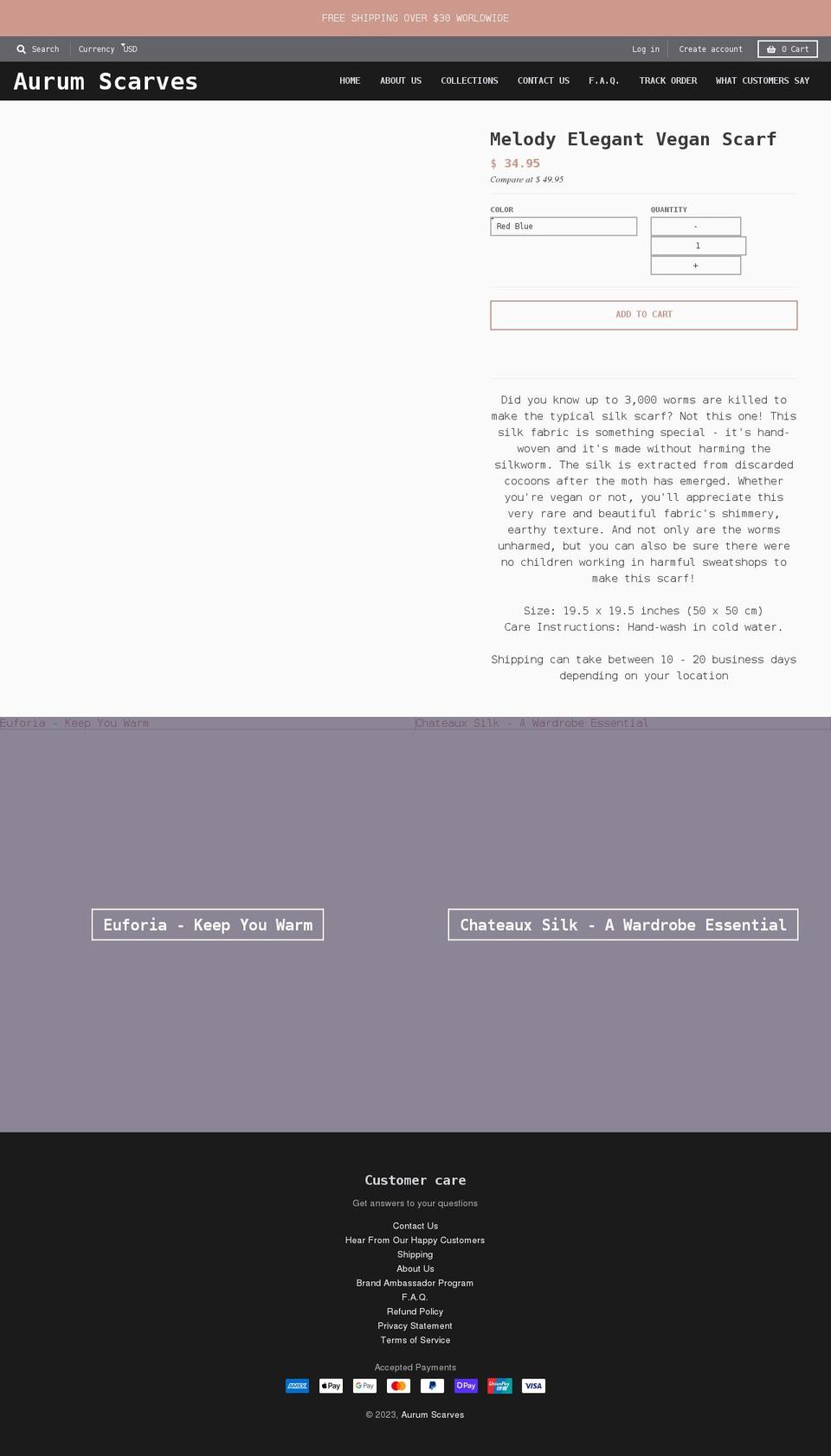 aurumscarves.com — Shopify storefront screenshot