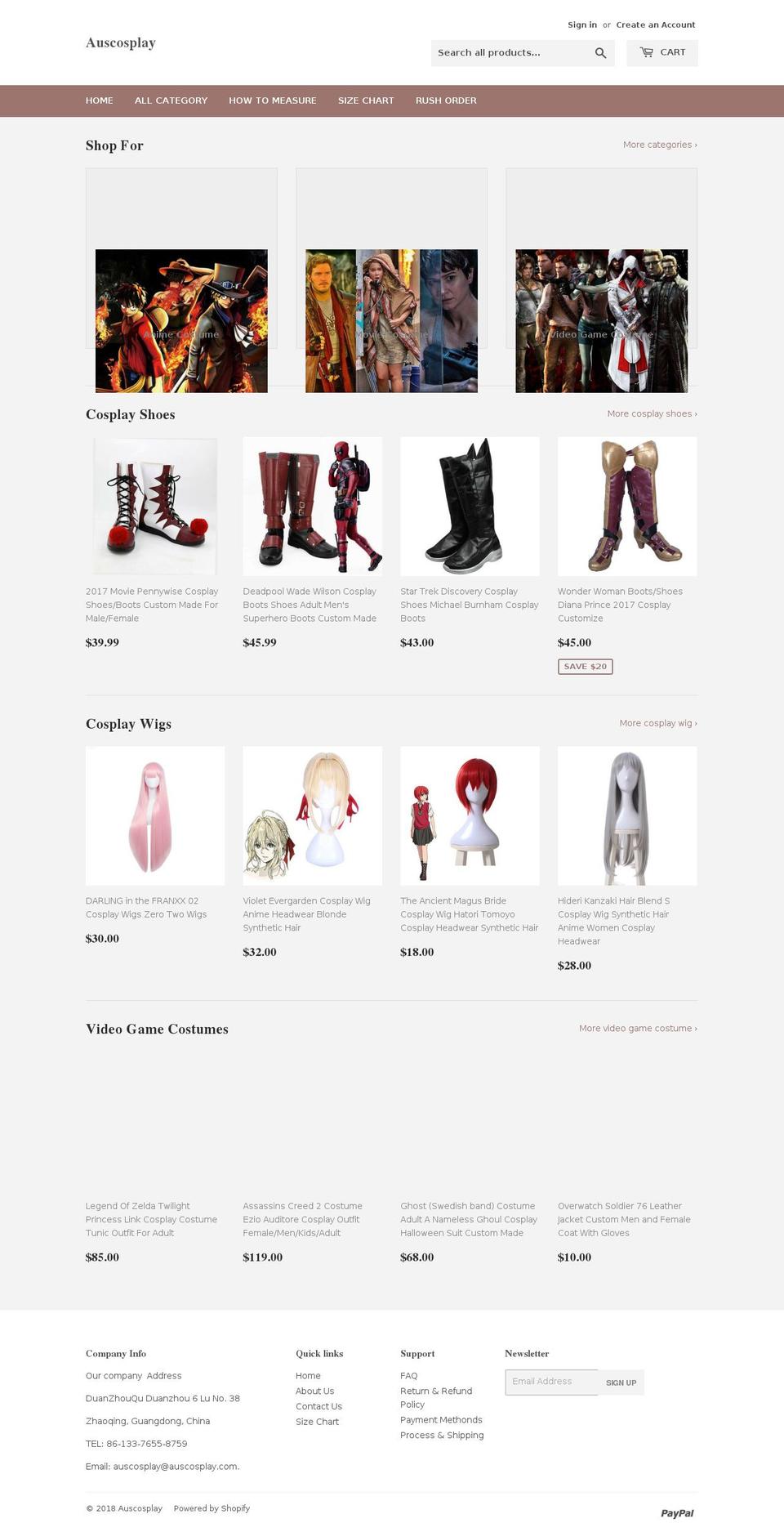 auscosplay.com shopify website screenshot