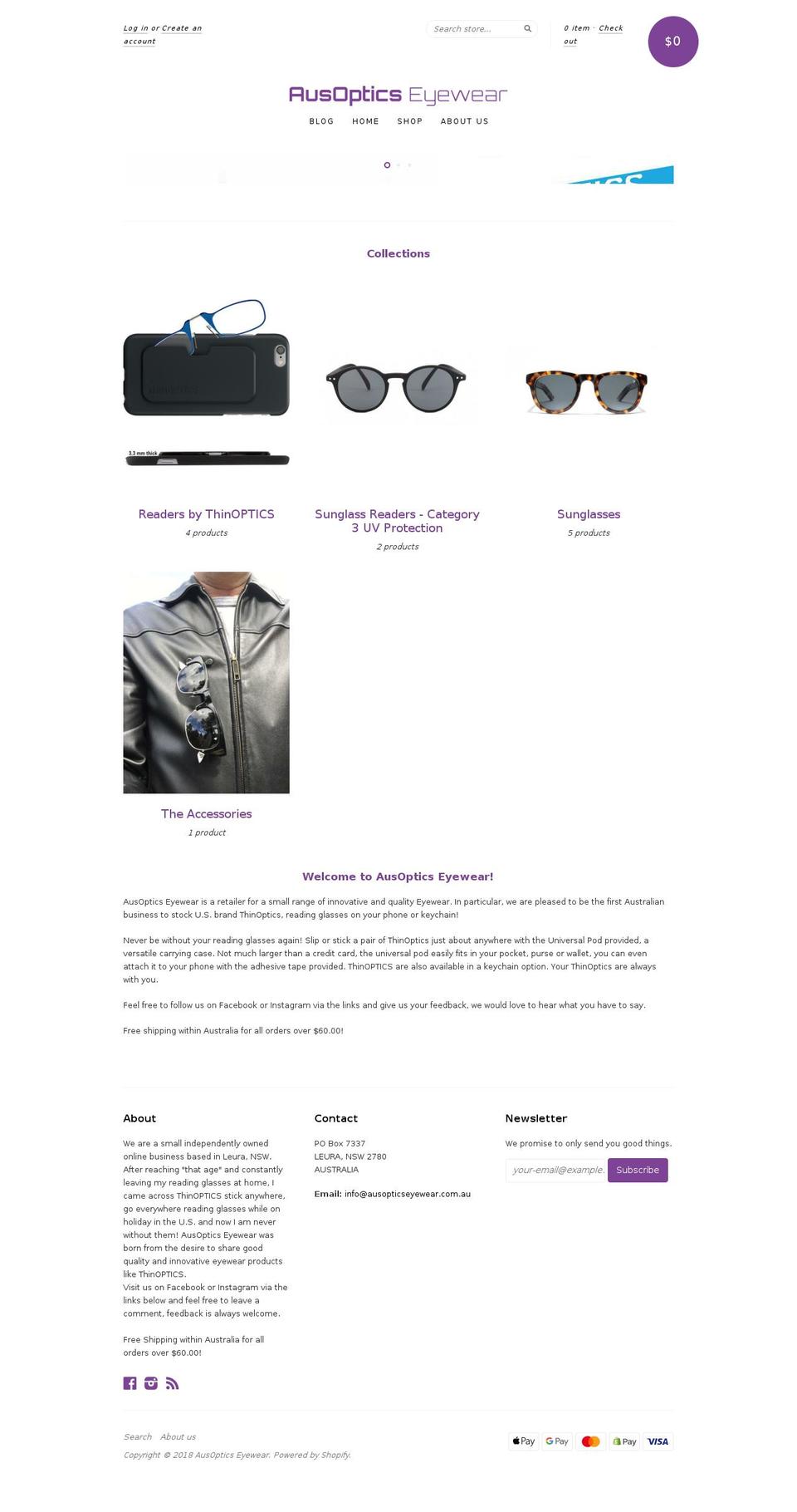 ausopticseyewear.com — Shopify storefront screenshot