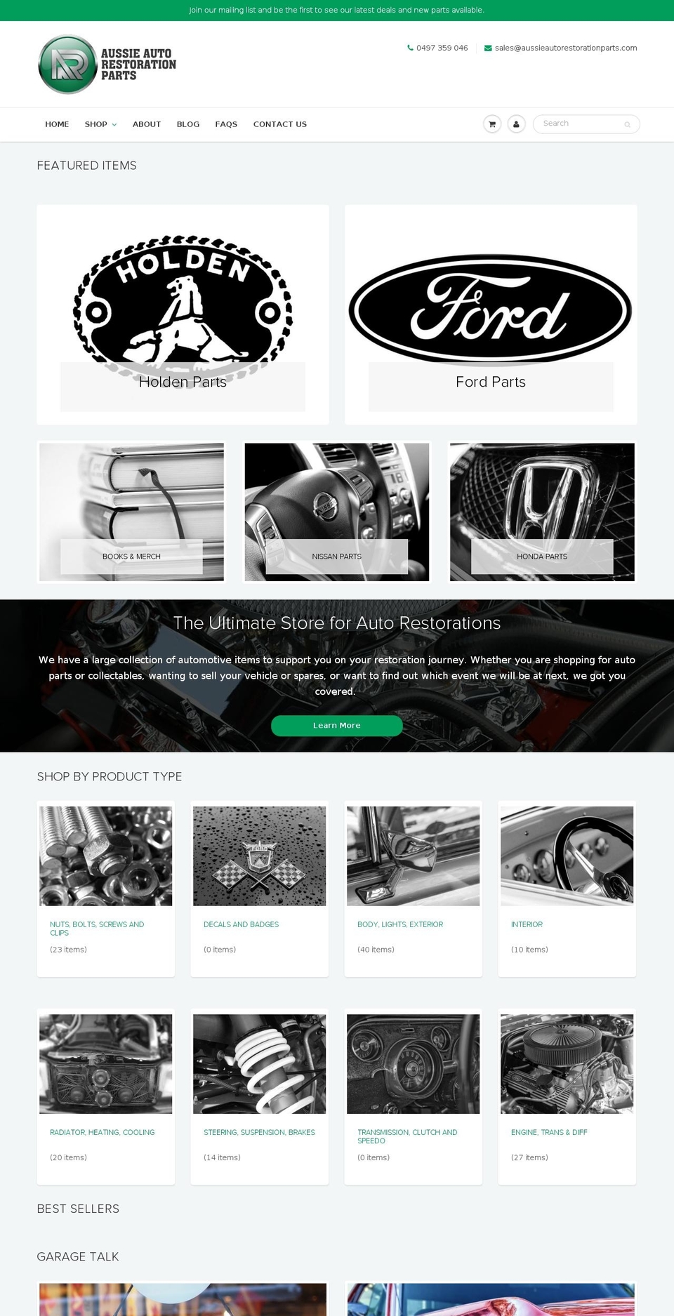 aussieautorestorationparts.com — Shopify storefront screenshot