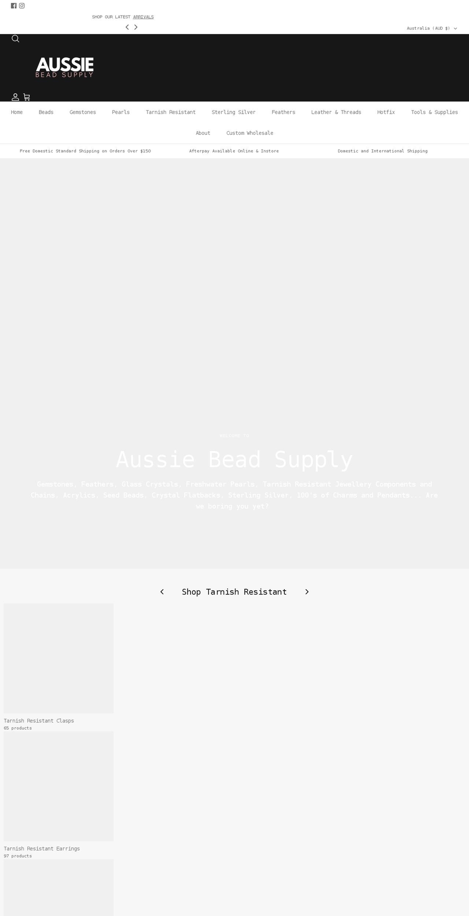 aussiebeadsupply.com shopify website screenshot
