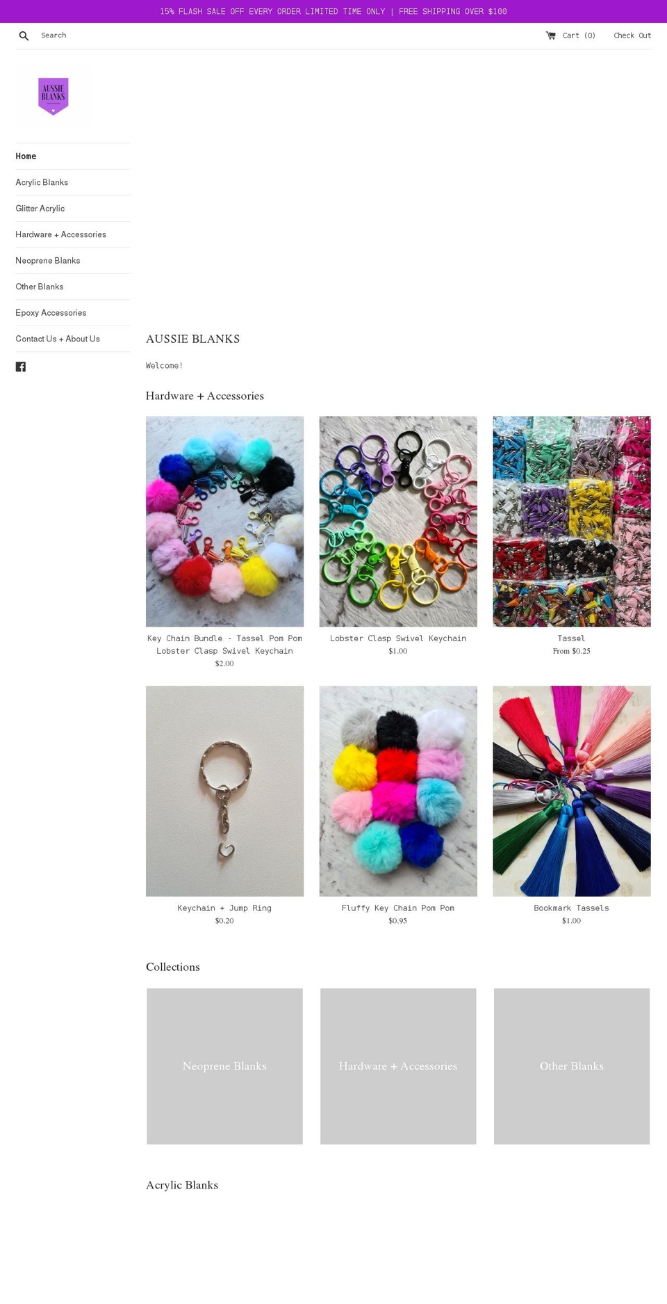 aussieblanks.com — Shopify storefront screenshot