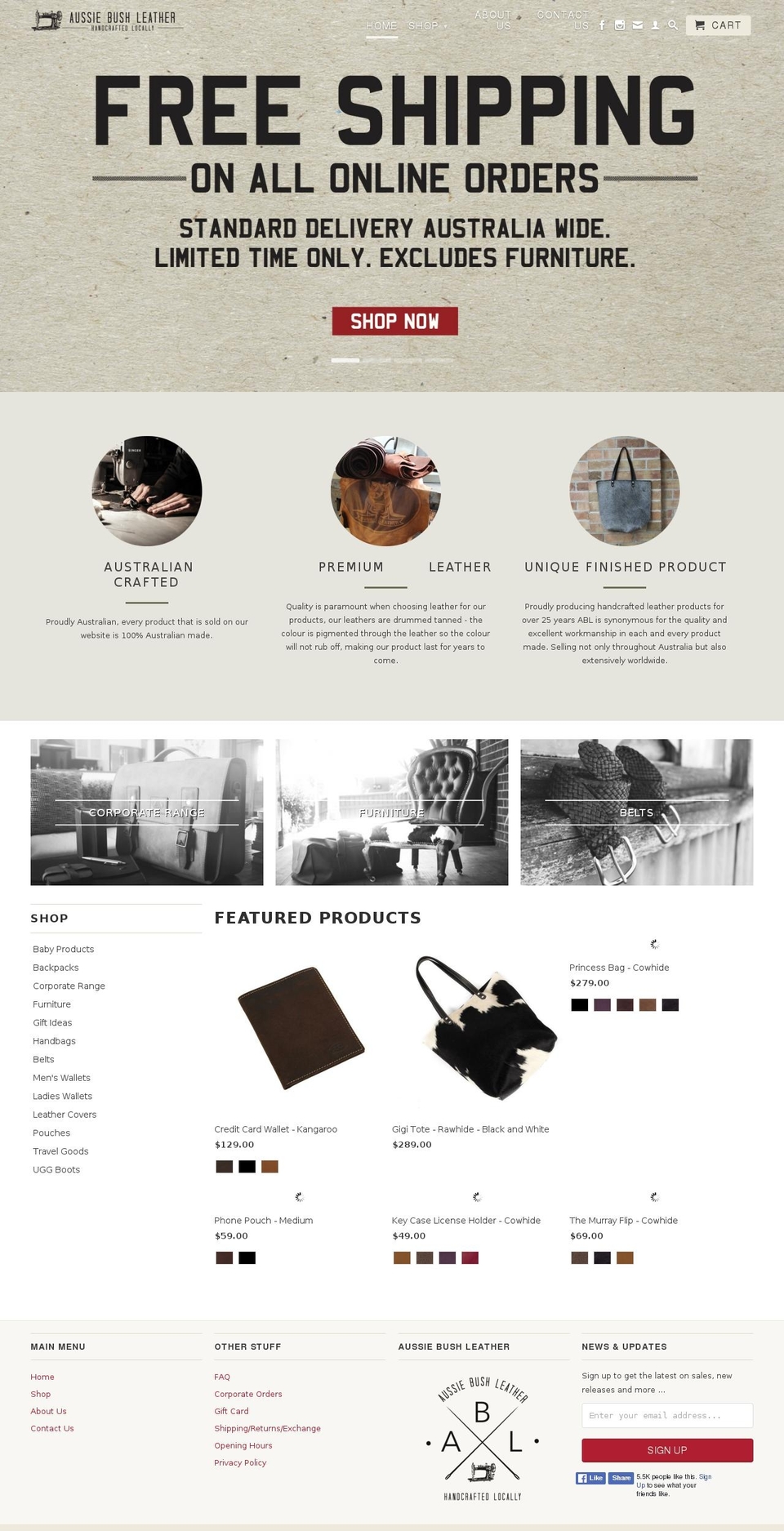 aussiebushleather.com.au shopify website screenshot