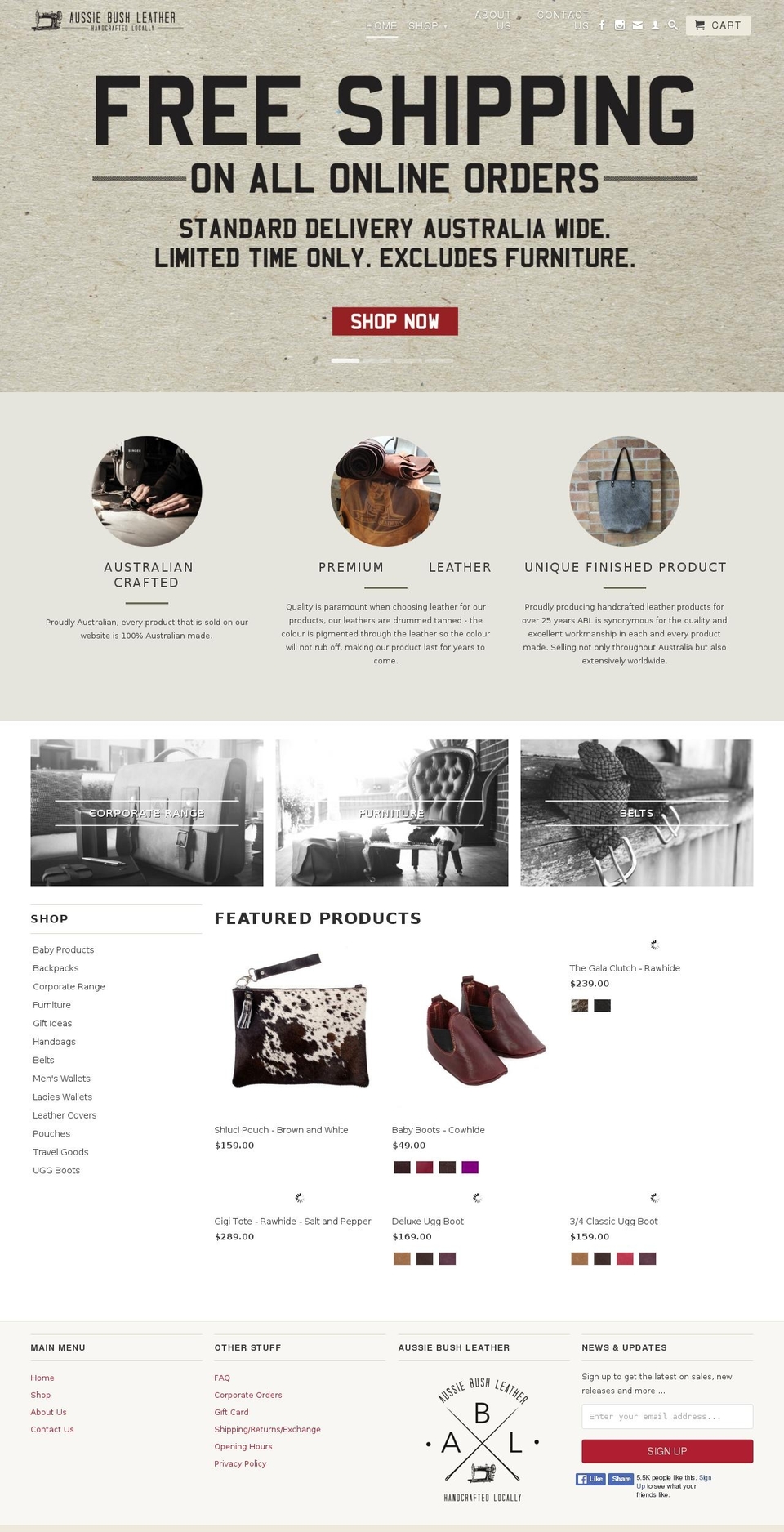 aussiebushleather.com shopify website screenshot