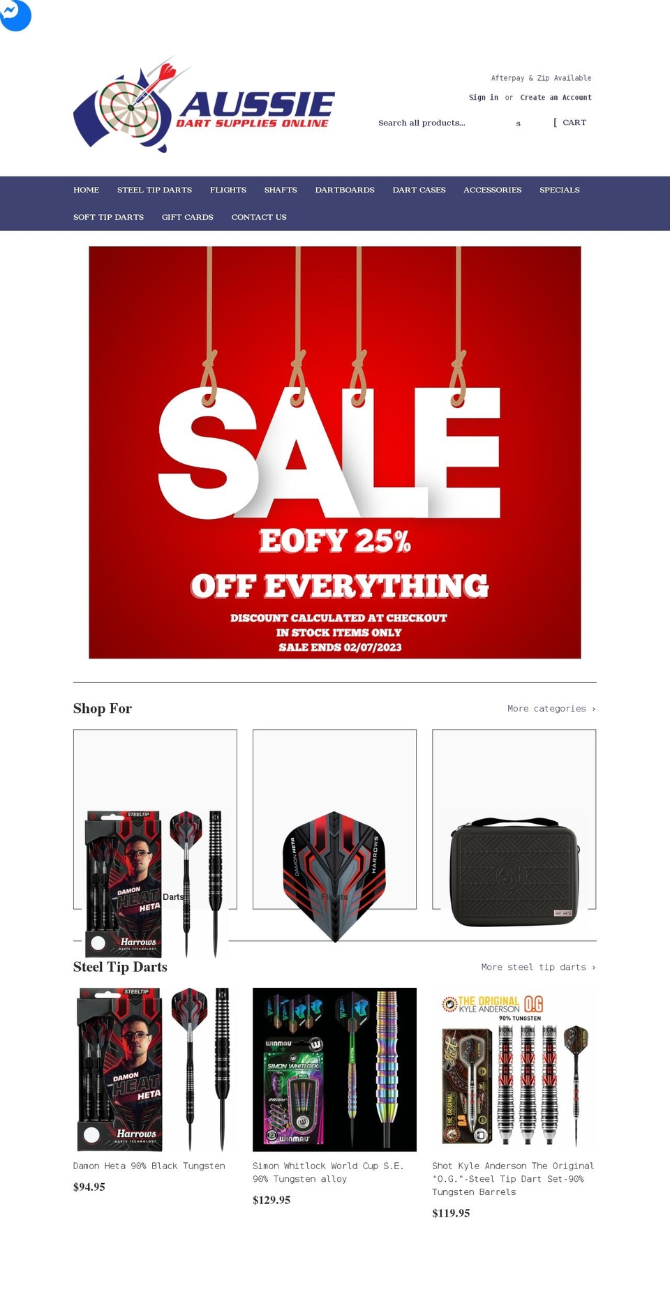 aussiedartsupplies.com.au shopify website screenshot