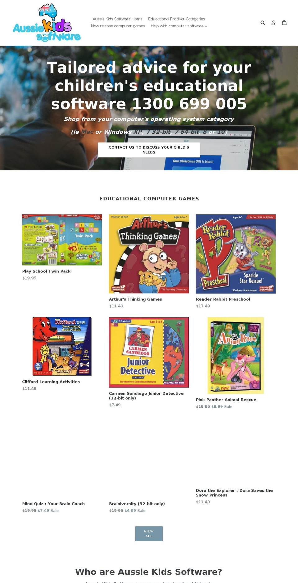 aussiekidssoftware.com.au shopify website screenshot