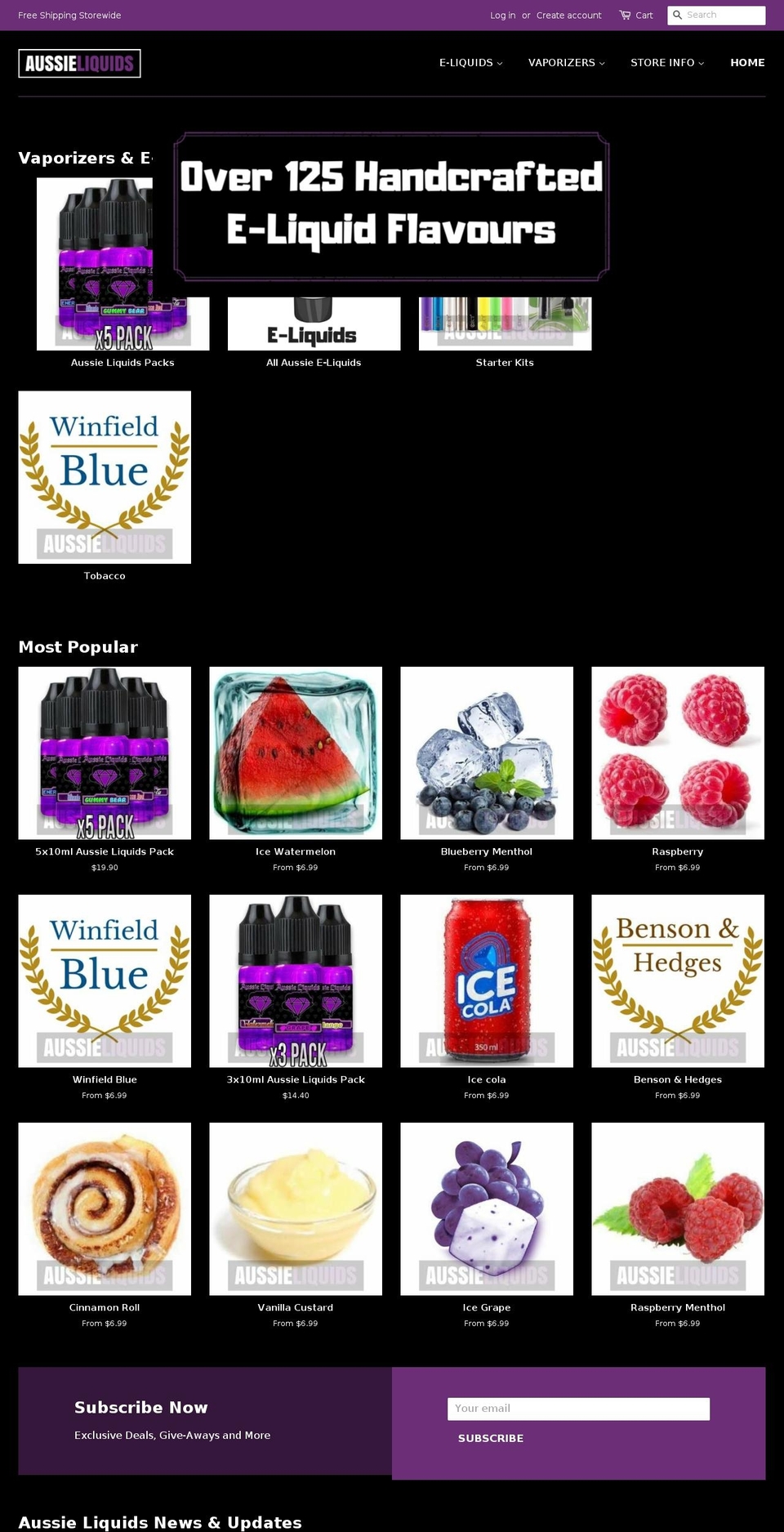 aussieliquid.com — Shopify storefront screenshot