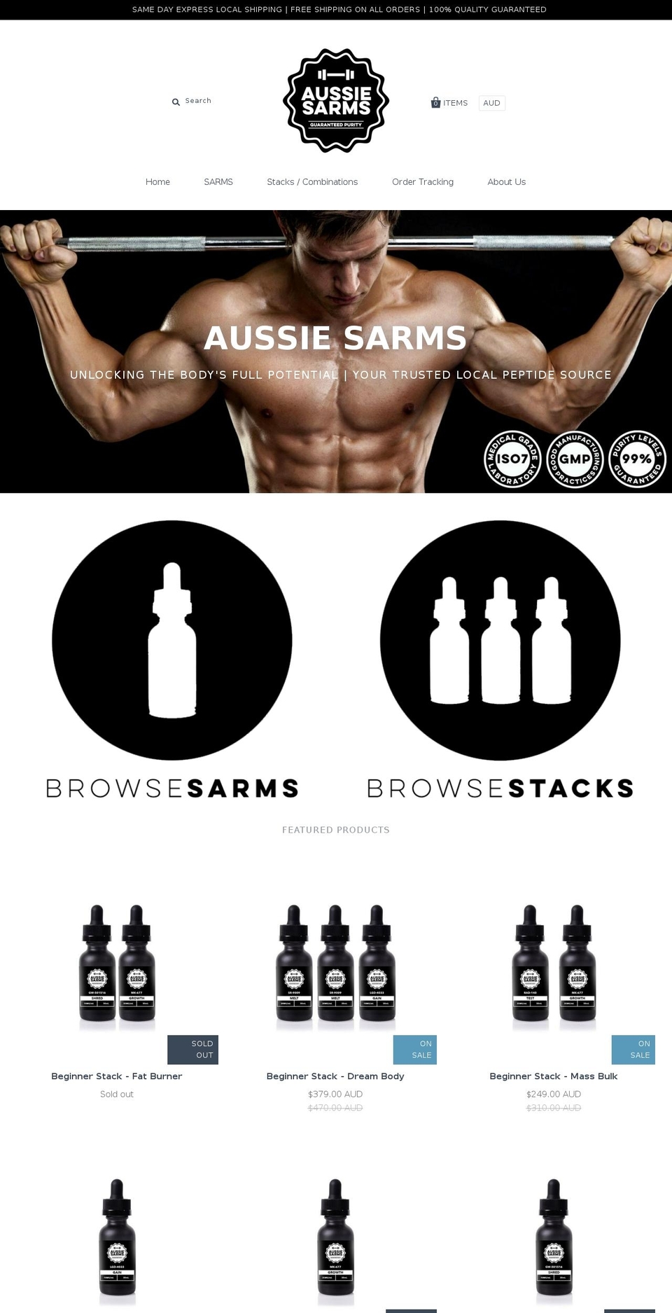 aussiepeptides.com shopify website screenshot