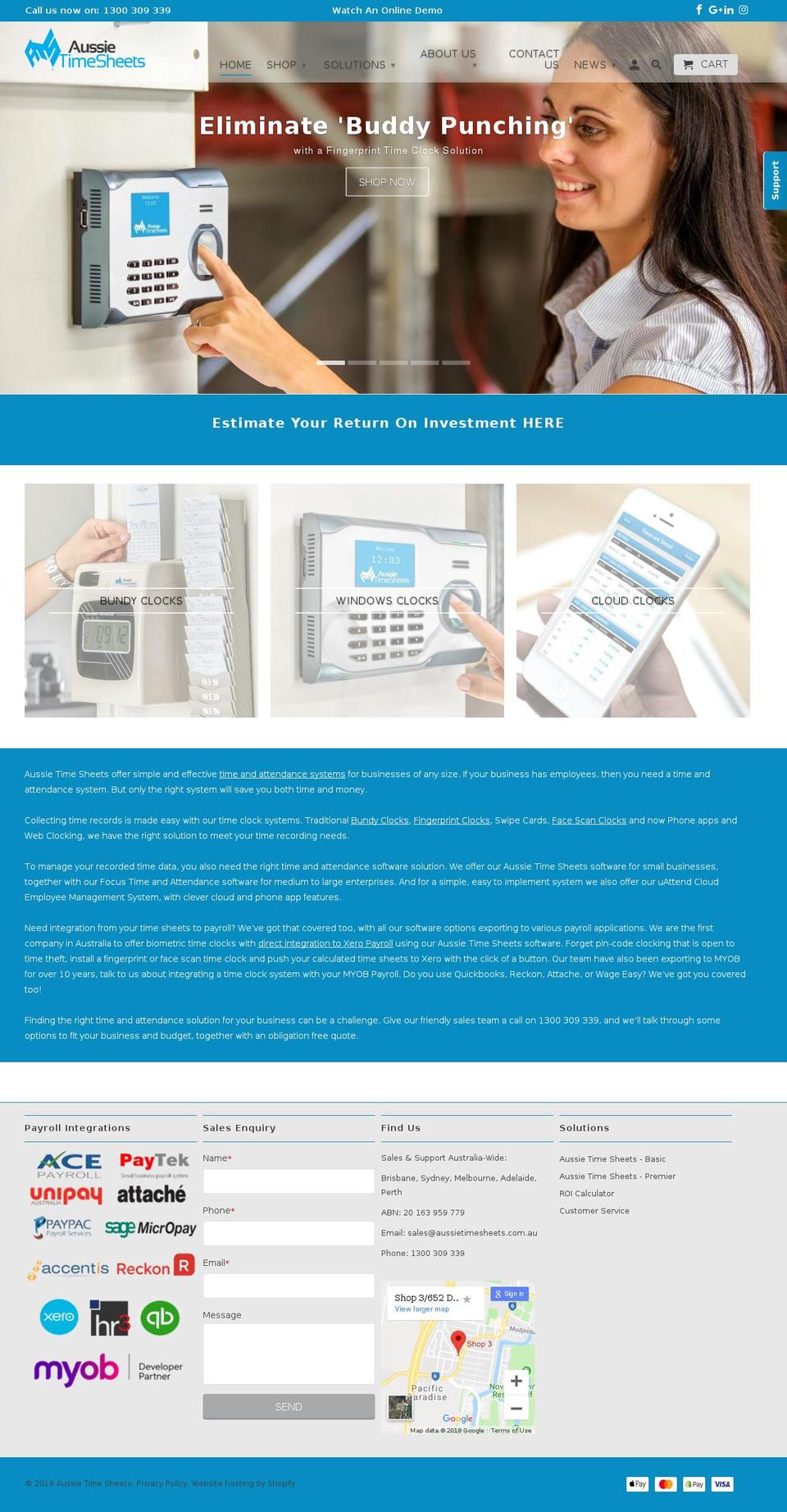 aussietimesheets.com.au shopify website screenshot