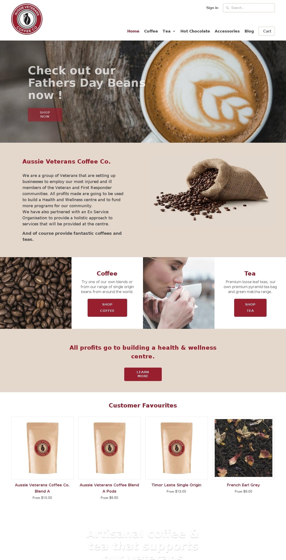 aussieveteranscoffee.com shopify website screenshot