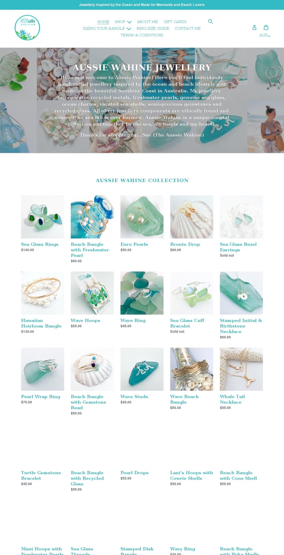 aussiewahine.com shopify website screenshot