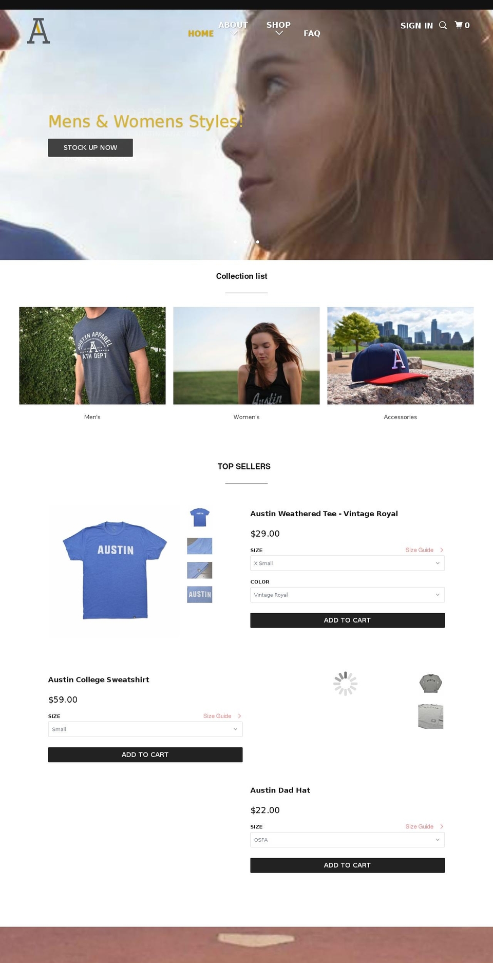 austinapparel.com — Shopify storefront screenshot
