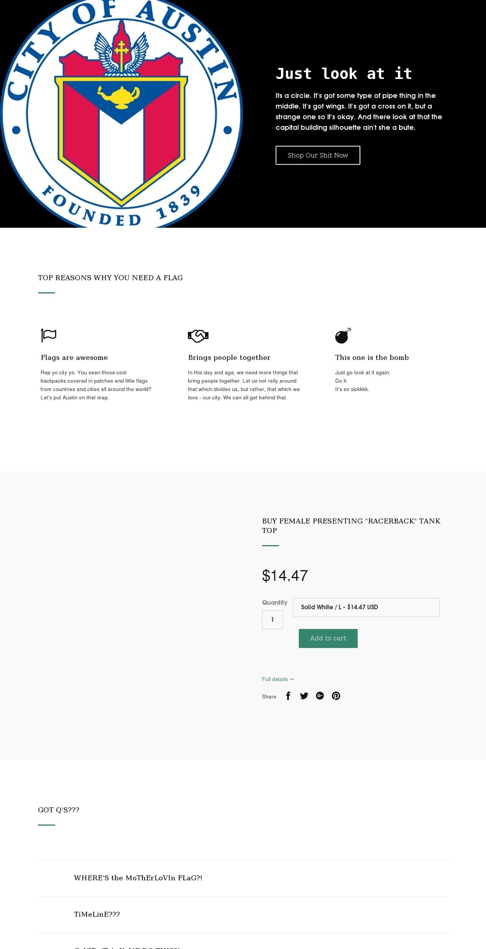 austincityflags.com shopify website screenshot