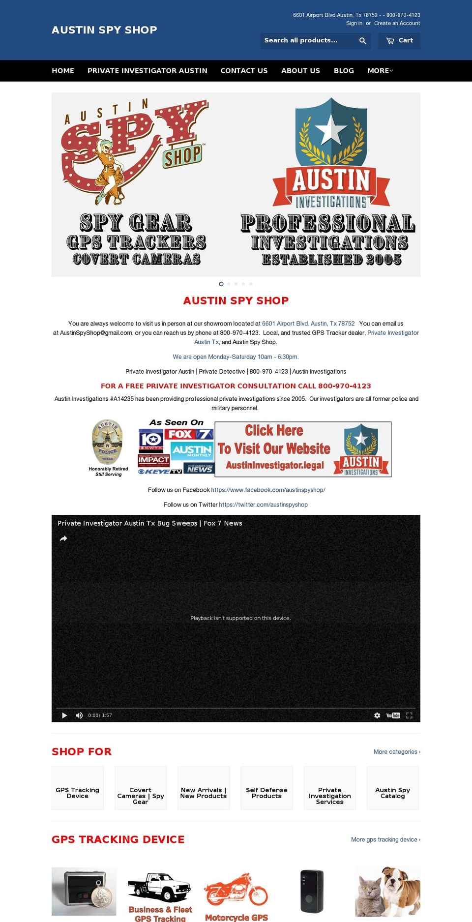 austinspyshop.com shopify website screenshot