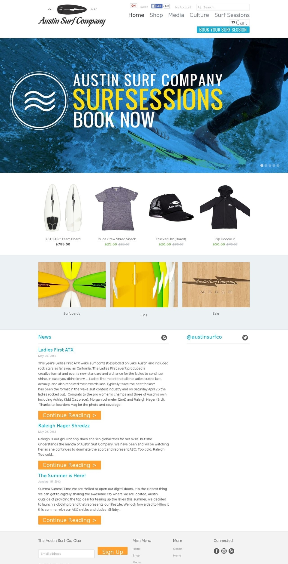 austinsurfsessions.com shopify website screenshot