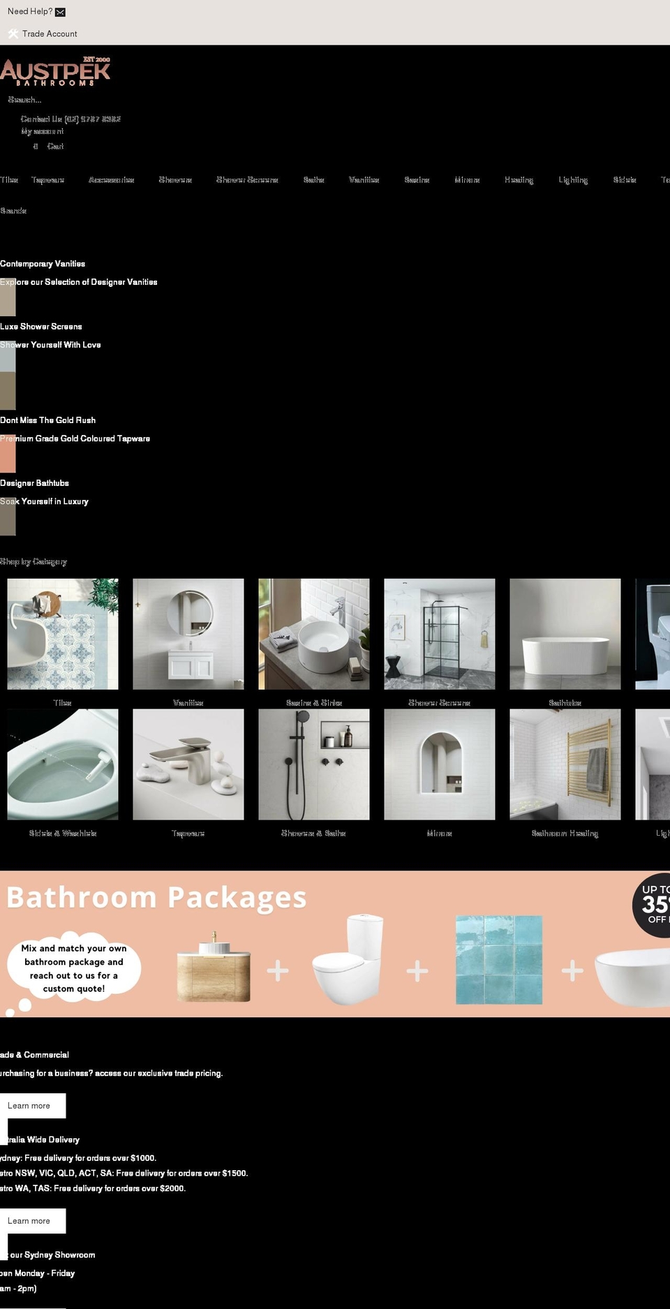 austpekbathrooms.com.au shopify website screenshot