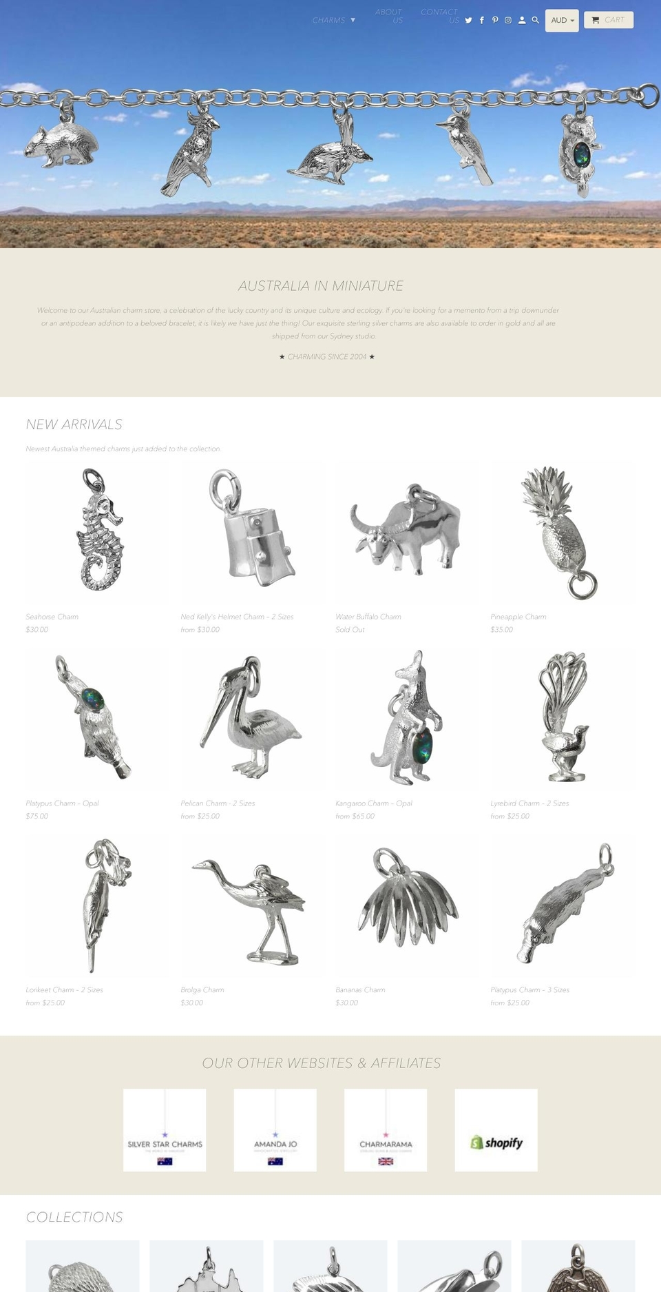 australiancharms.com — Shopify storefront screenshot