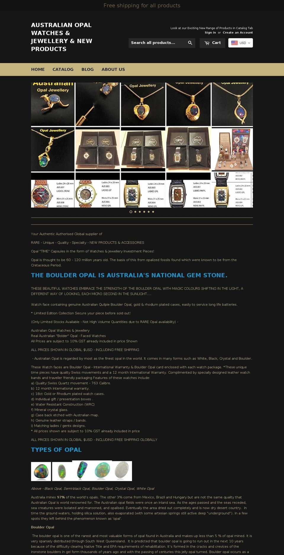 australianopalwatches.com — Shopify storefront screenshot