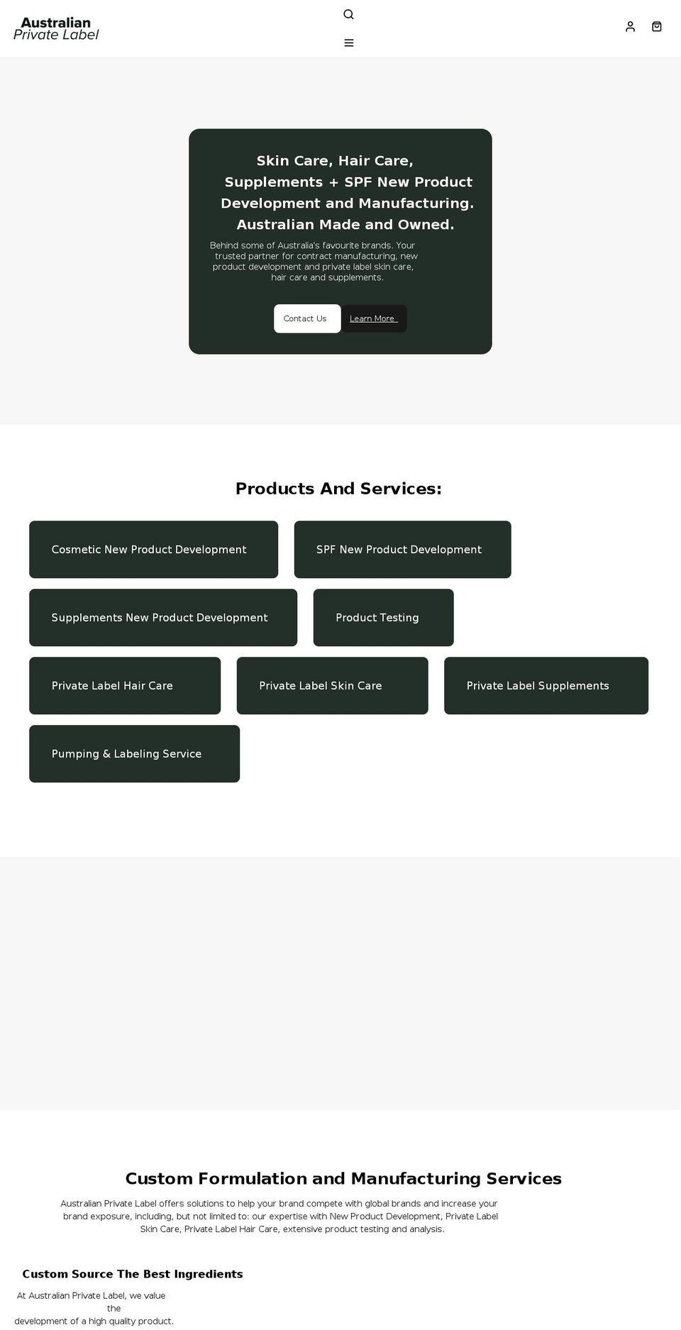 australianprivatelabel.com.au shopify website screenshot