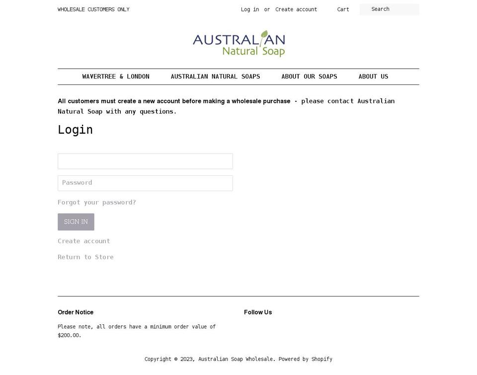 australiansoap-wholesale.com shopify website screenshot