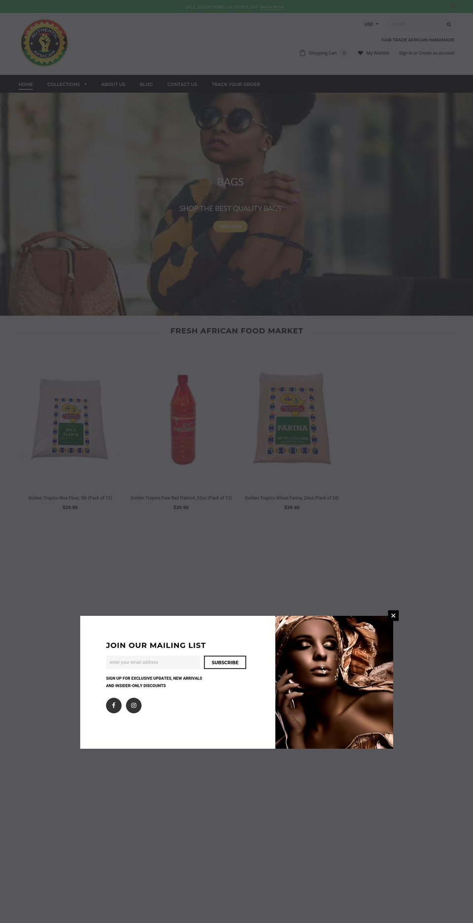 iOne Shopify theme site example authenticafrican.com