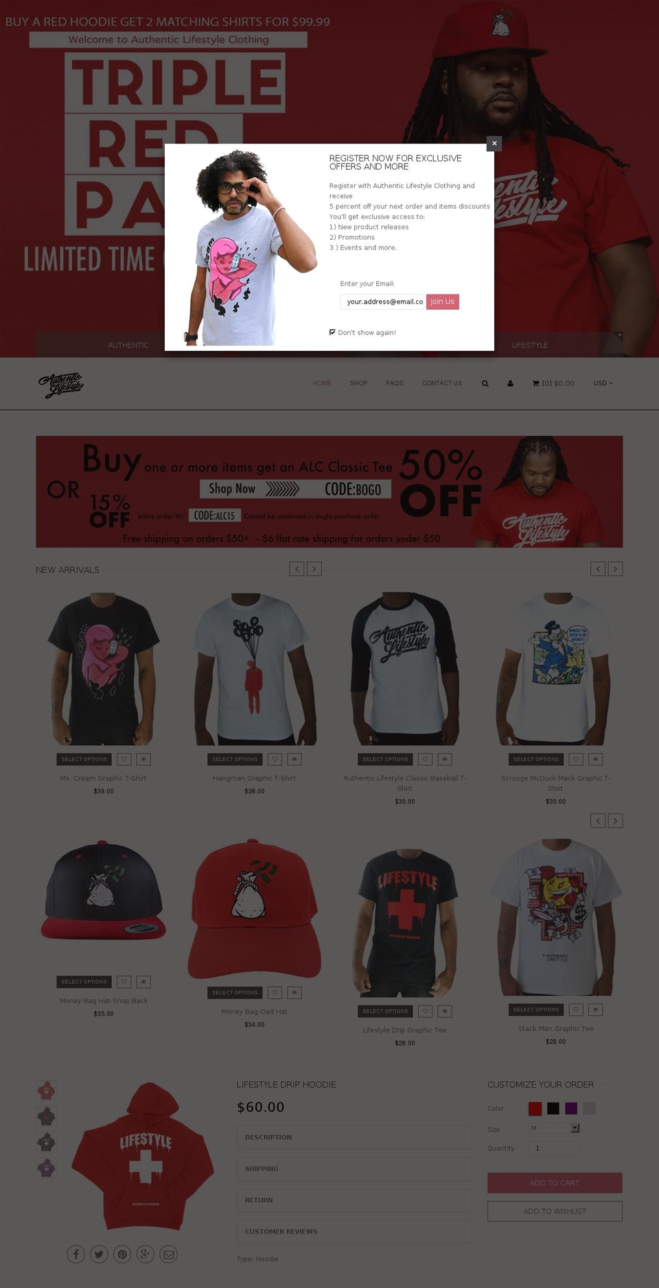 authenticlifestyleclothing.com — Shopify storefront screenshot